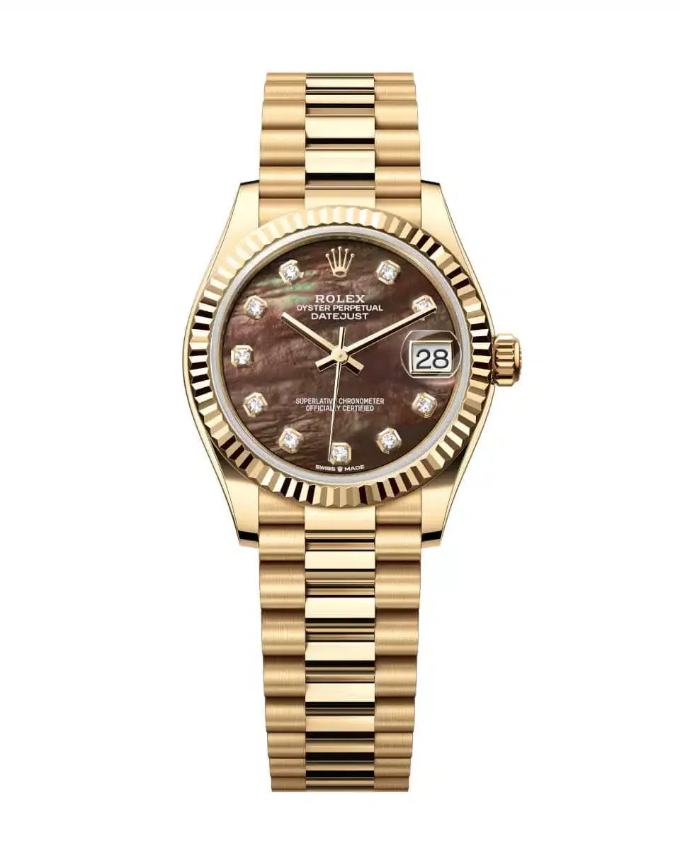 Datejust 31 Yellow Gold Black Mother of Pearl Diamond Luxury Watch