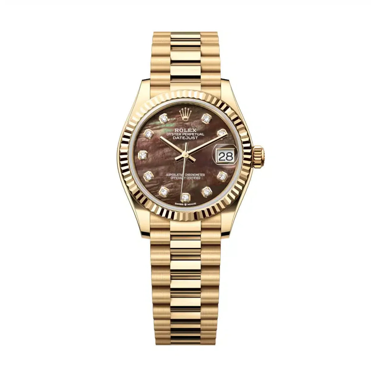 Datejust 31 Yellow Gold Black Mother of Pearl Diamond Luxury Watch