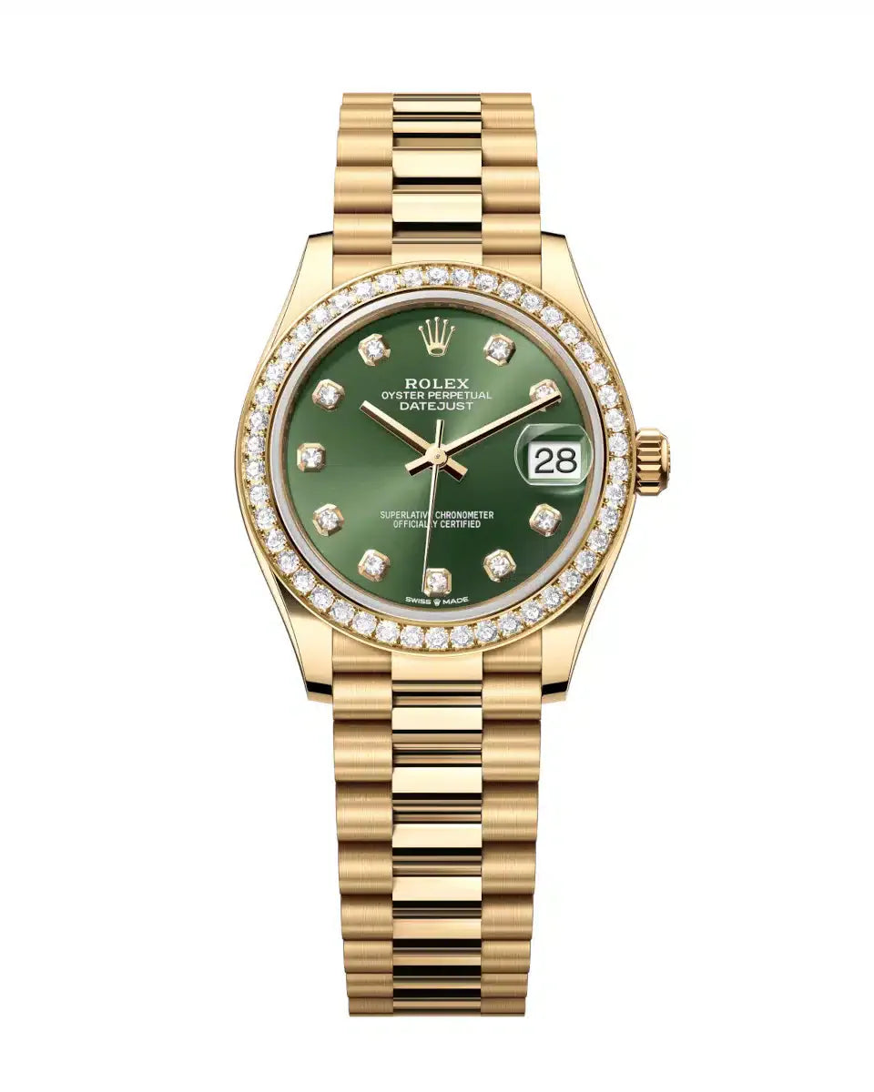 Datejust 31 Yellow Gold Olive Green Diamond Luxury Watch