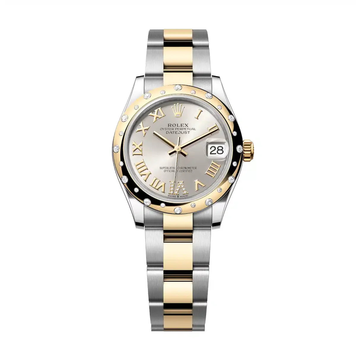 Datejust 31 Yellow Gold Two-Tone Silver Roman Diamond Luxury Watch