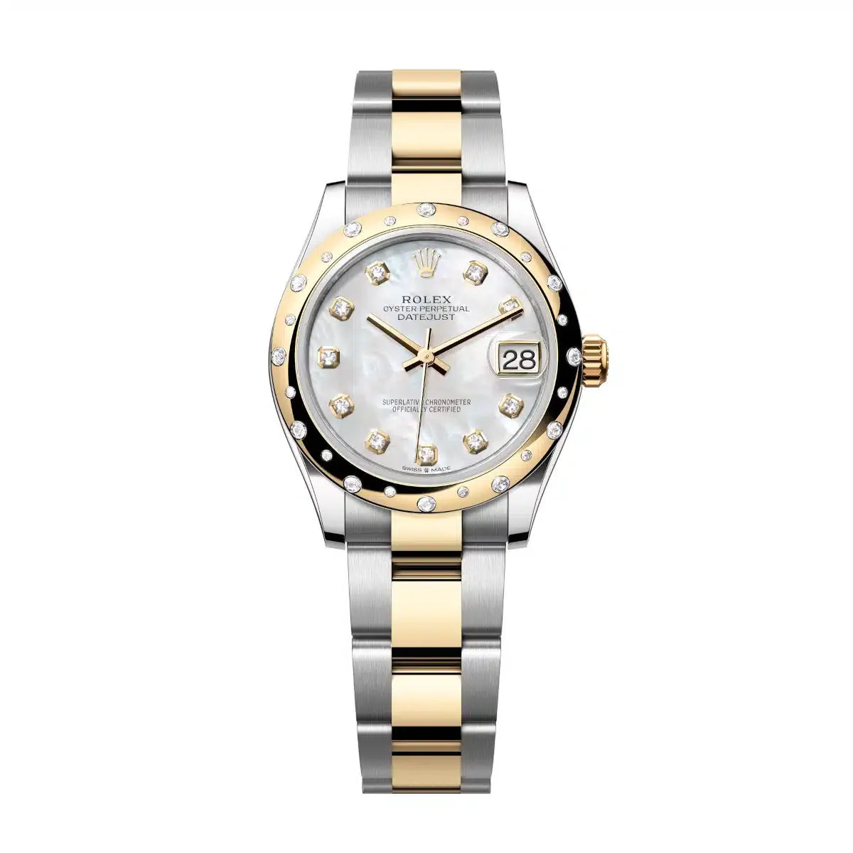 Datejust 31 Yellow Gold Two-Tone Mother of Pearl Diamond Luxury Watch