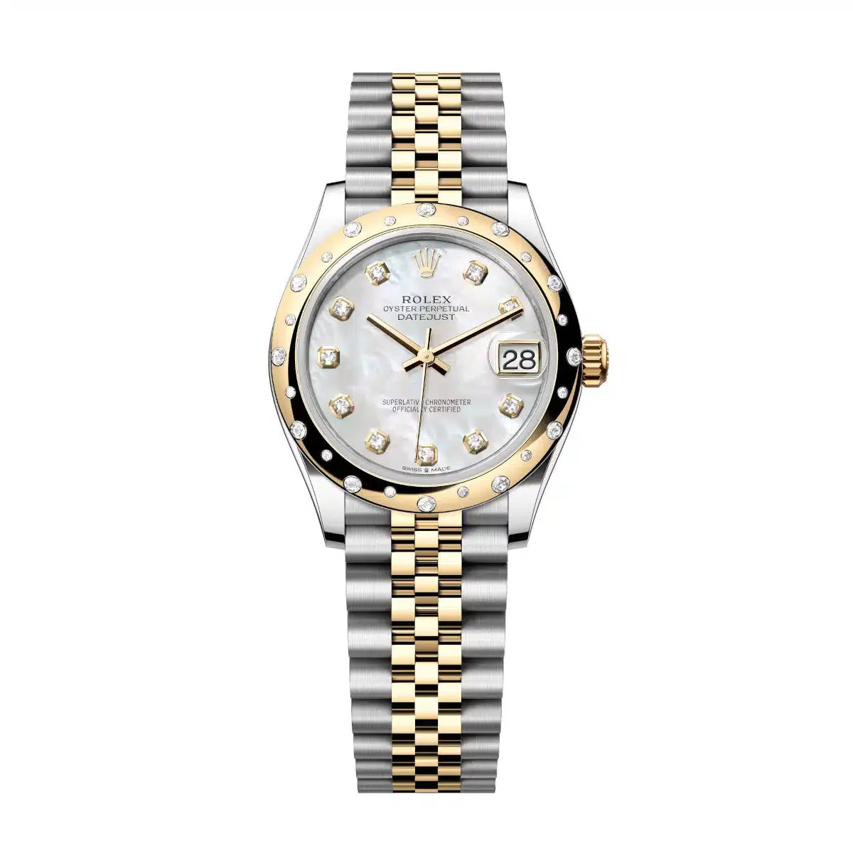 Datejust 31 Yellow Gold Two-Tone Mother of Pearl Diamond Luxury Watch