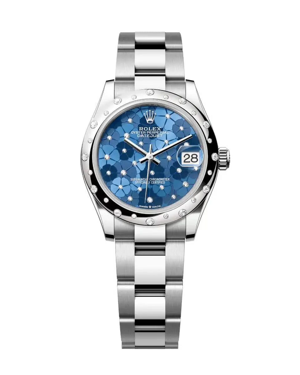 Datejust 31 Azzurro Blue Floral-Motif Diamond Luxury Watch