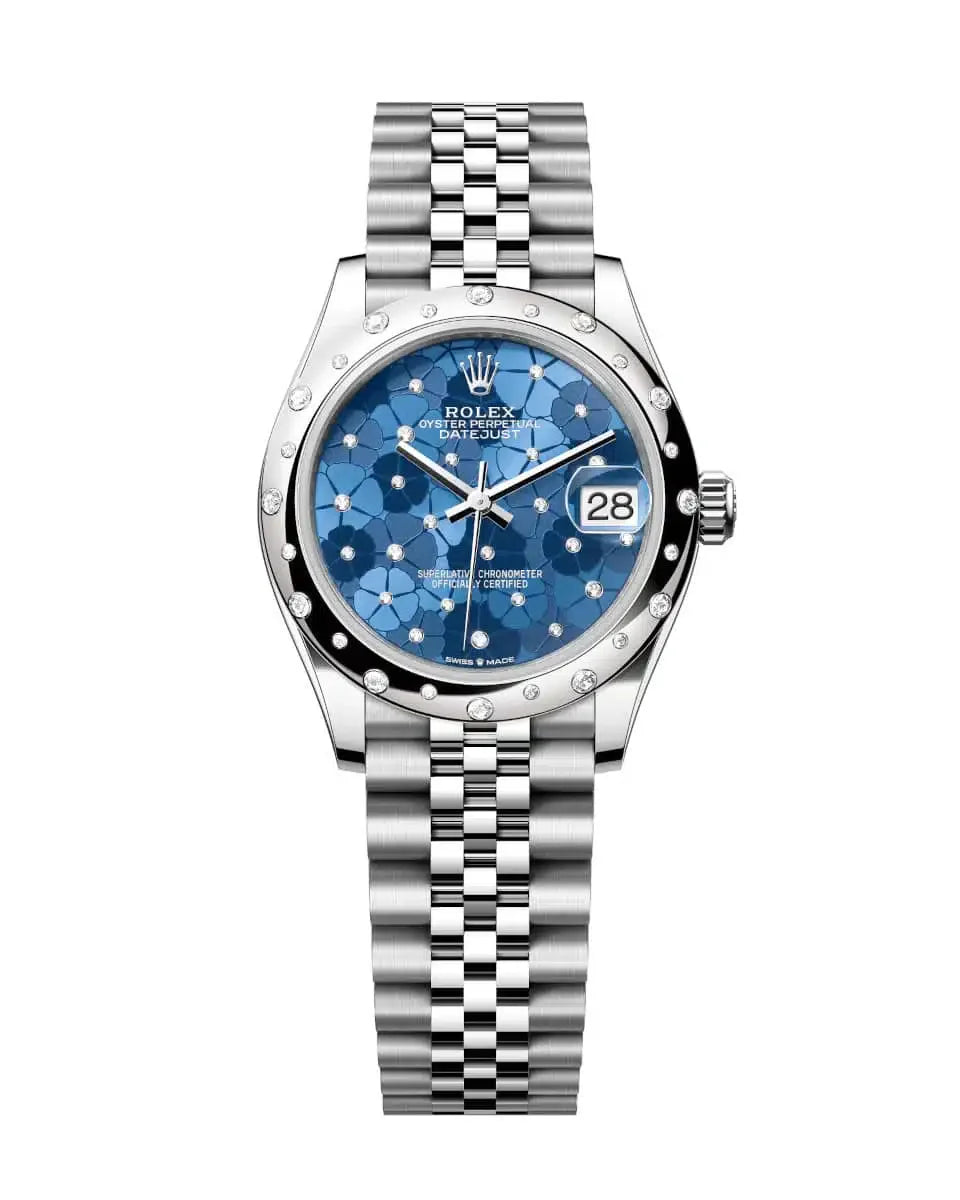 Datejust 31 Azzurro Blue Floral-Motif Diamond Luxury Watch