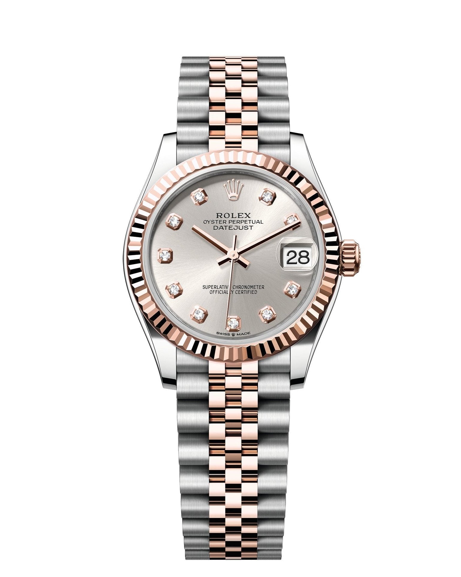 Datejust 31 Everose Gold Two-Tone Silver Diamond Luxury Watch