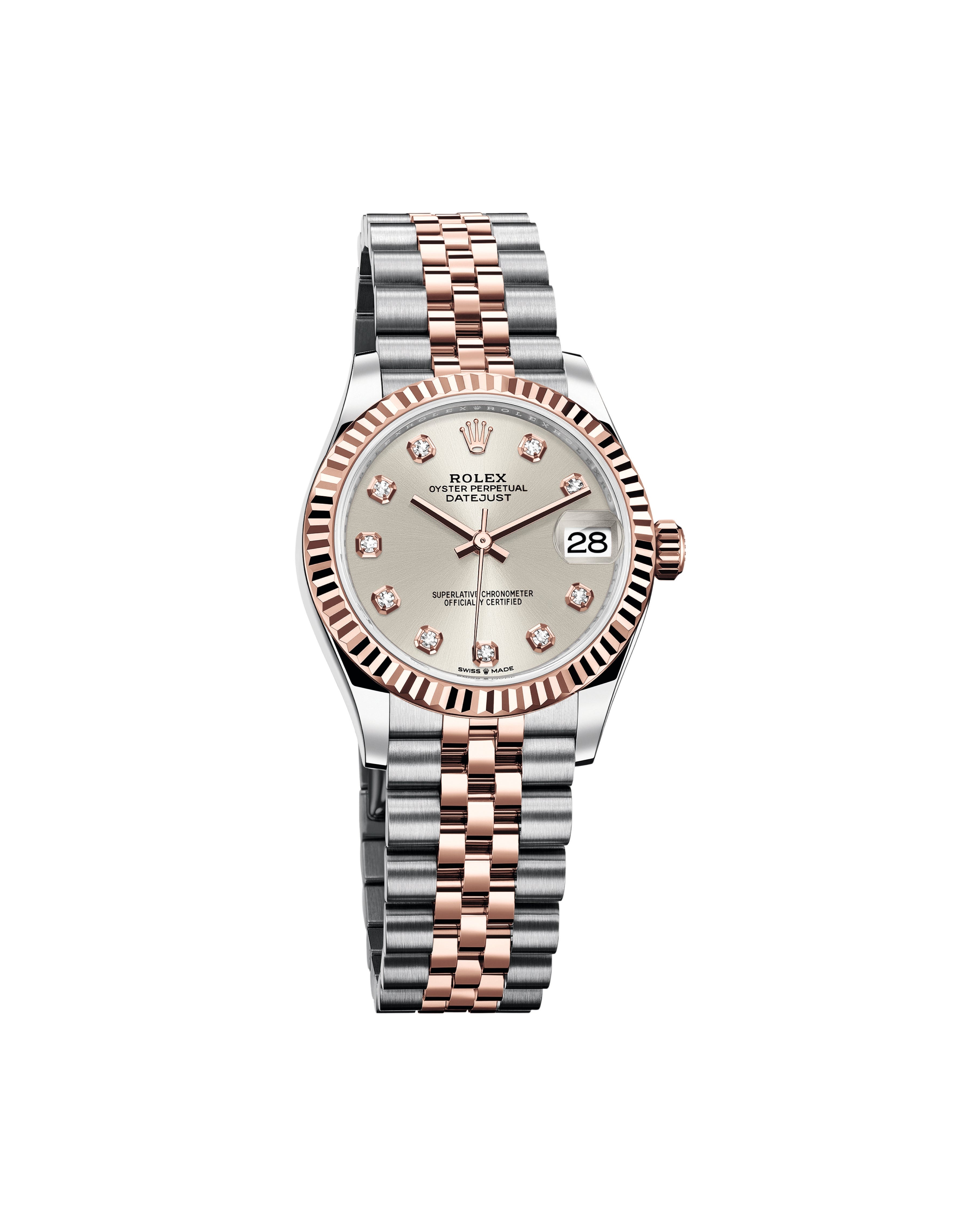 Datejust 31 Everose Gold Two-Tone Silver Diamond Luxury Watch