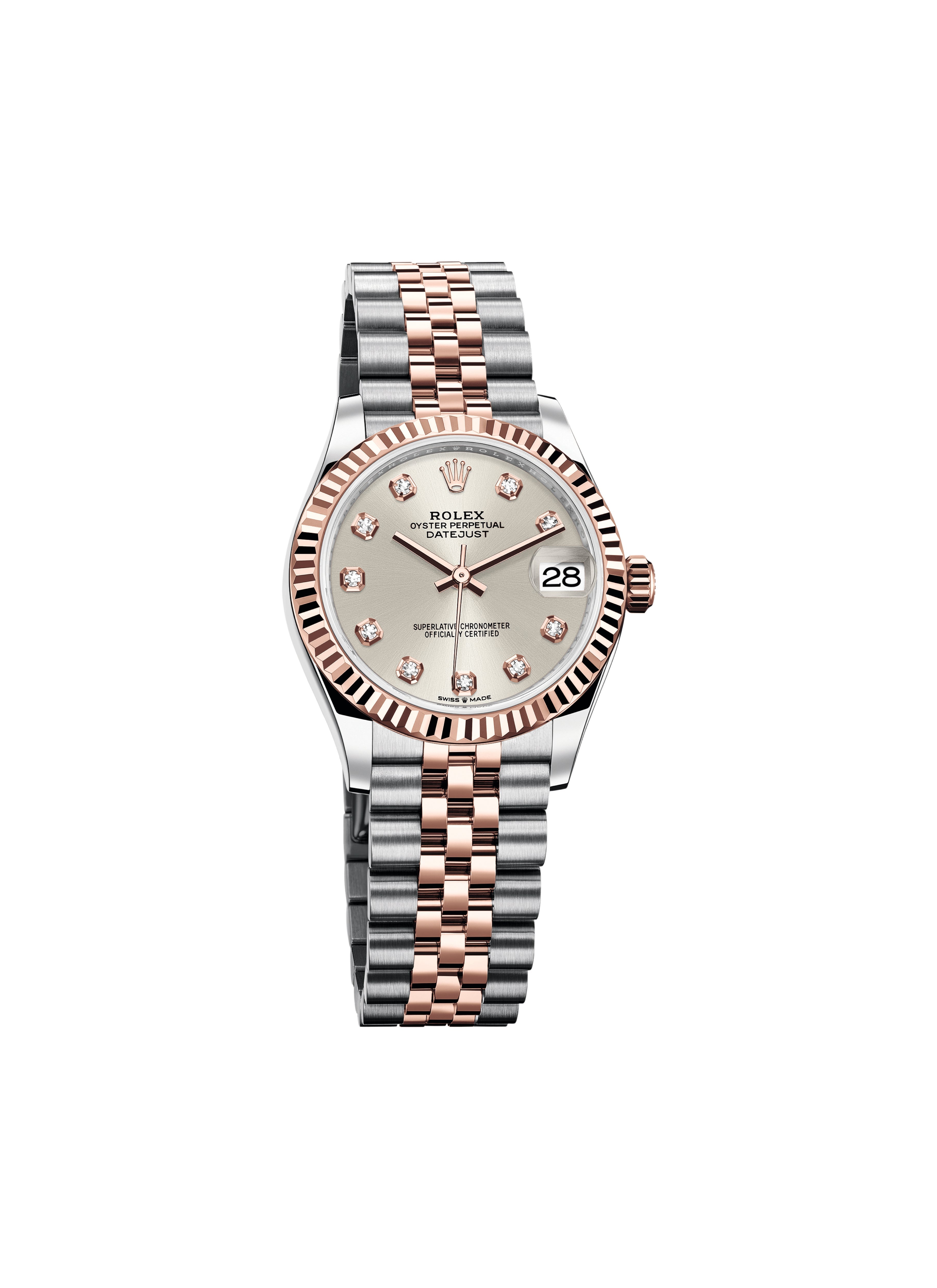 Datejust 31 Everose Gold Two-Tone Silver Diamond Luxury Watch