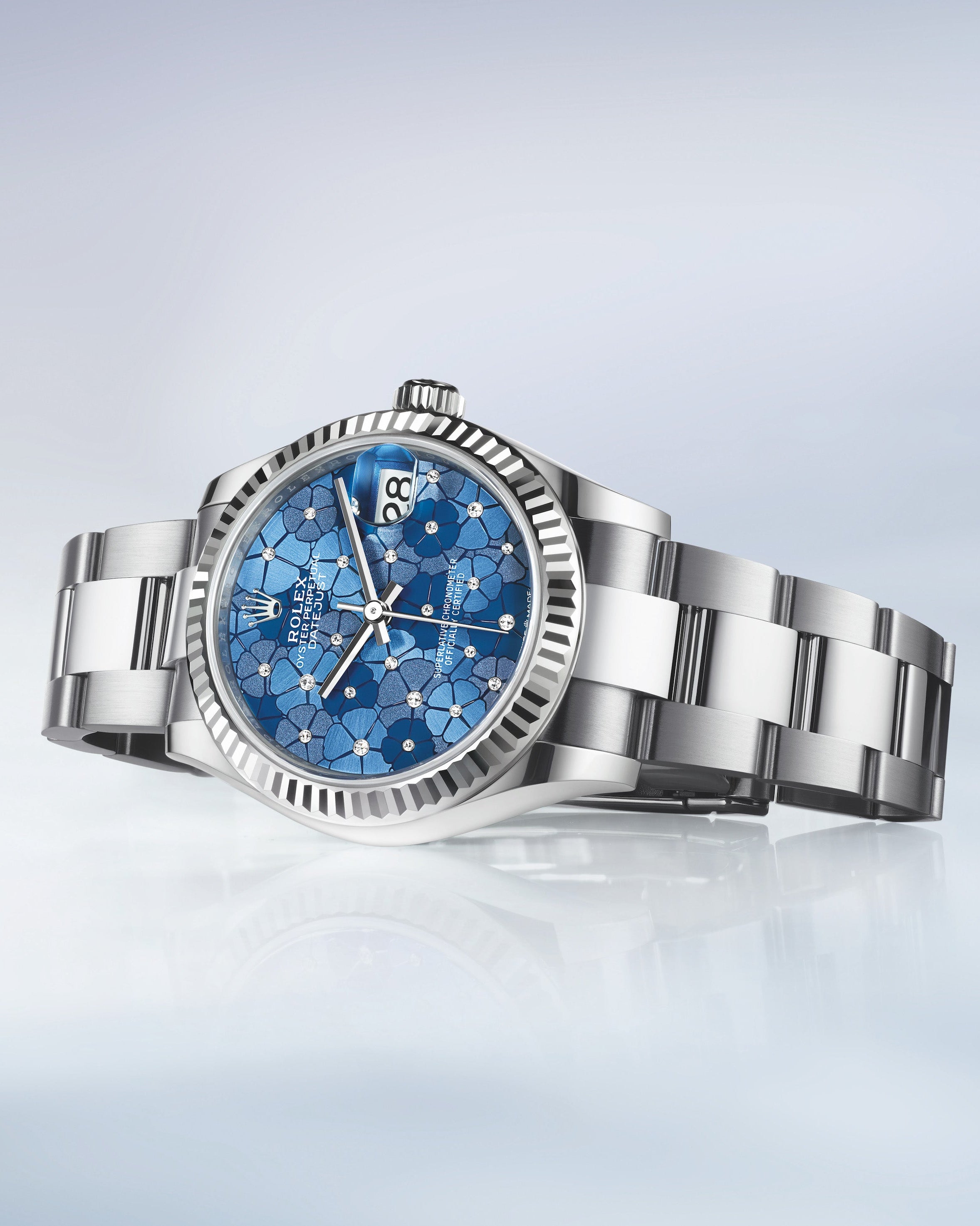 Datejust 31 Azzurro Blue Floral-Motif Diamond Luxury Watch