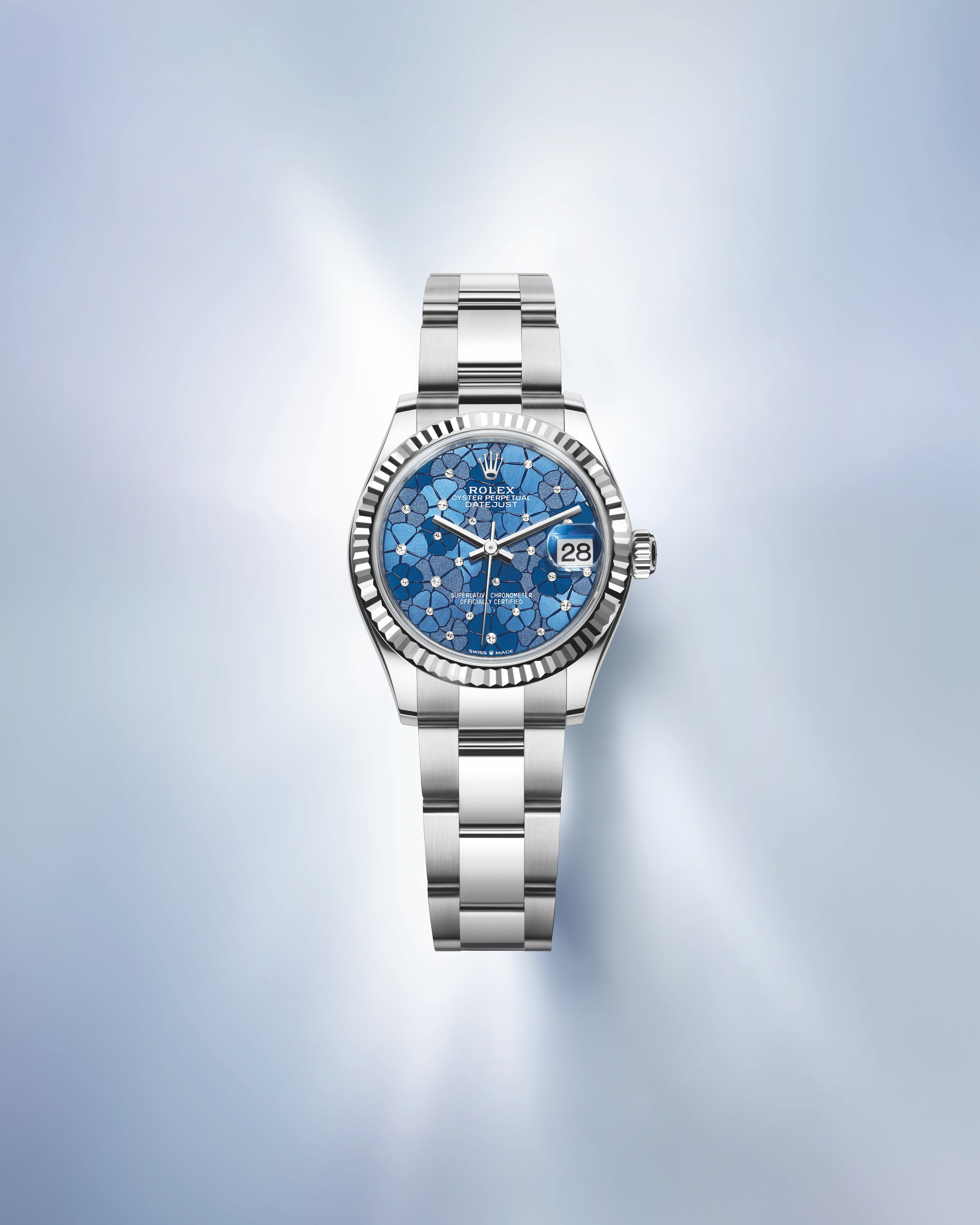 Datejust 31 Azzurro Blue Floral-Motif Diamond Luxury Watch