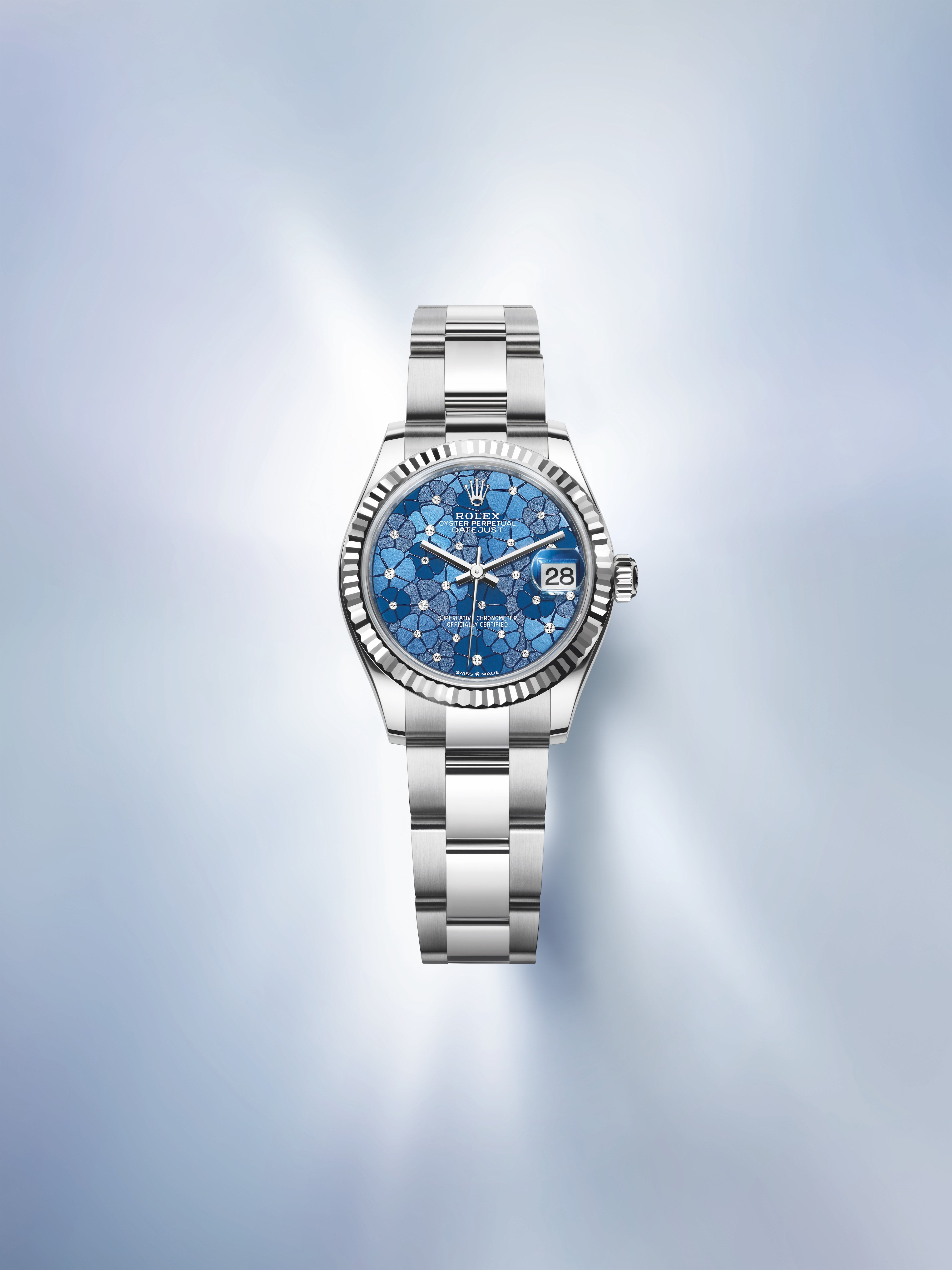 Datejust 31 Azzurro Blue Floral-Motif Diamond Luxury Watch