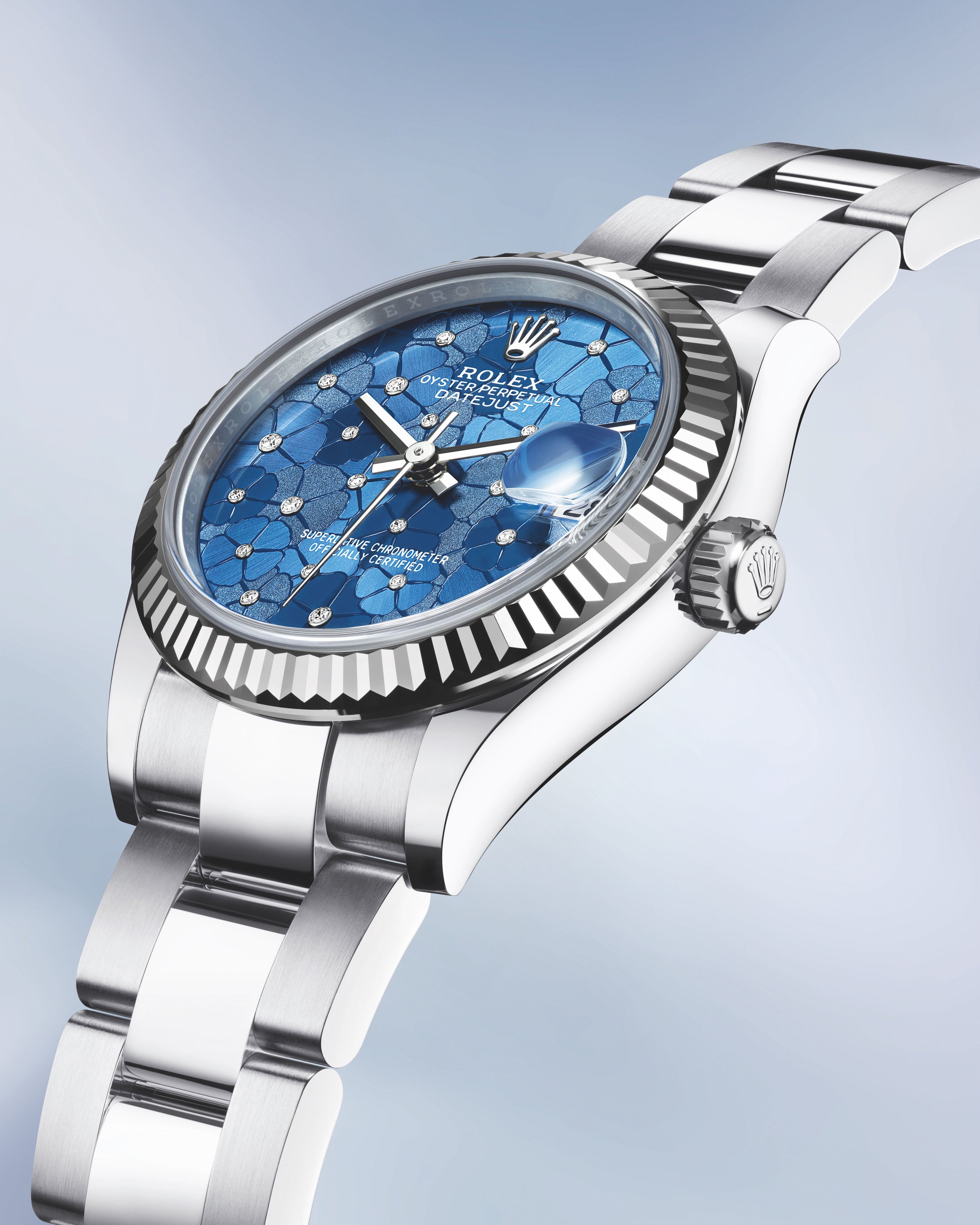 Datejust 31 Azzurro Blue Floral-Motif Diamond Luxury Watch