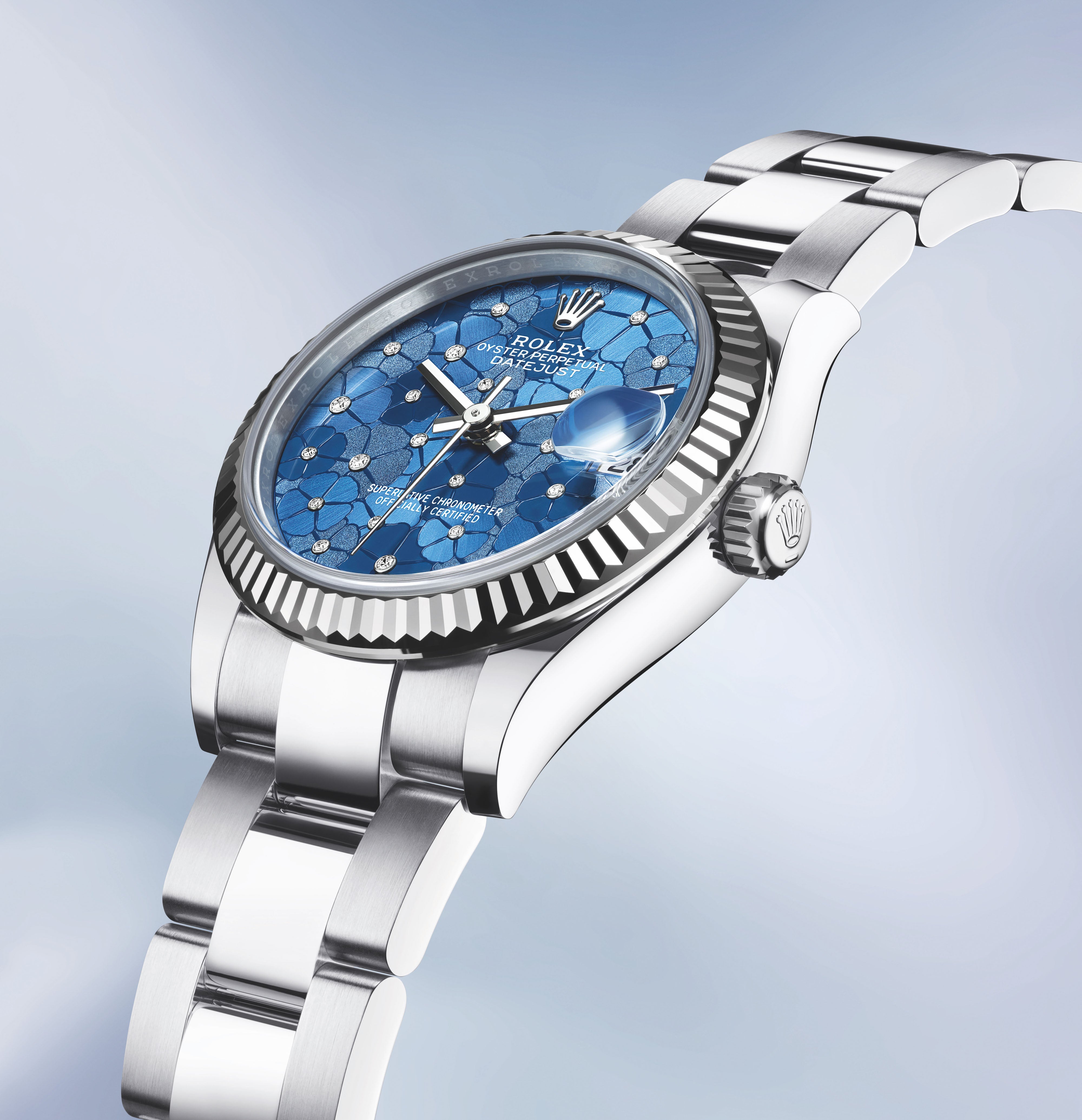 Datejust 31 Azzurro Blue Floral-Motif Diamond Luxury Watch
