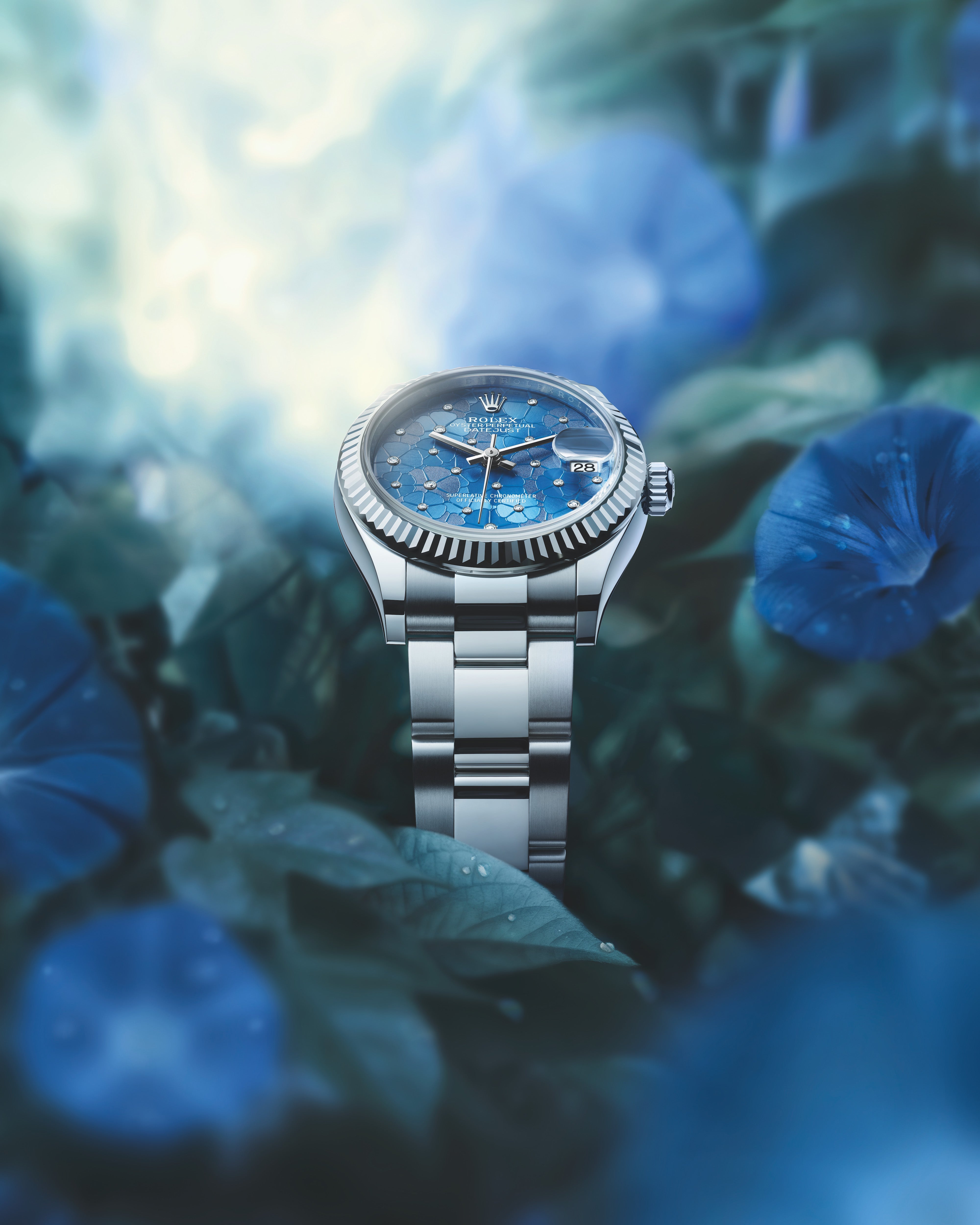 Datejust 31 Azzurro Blue Floral-Motif Diamond Luxury Watch