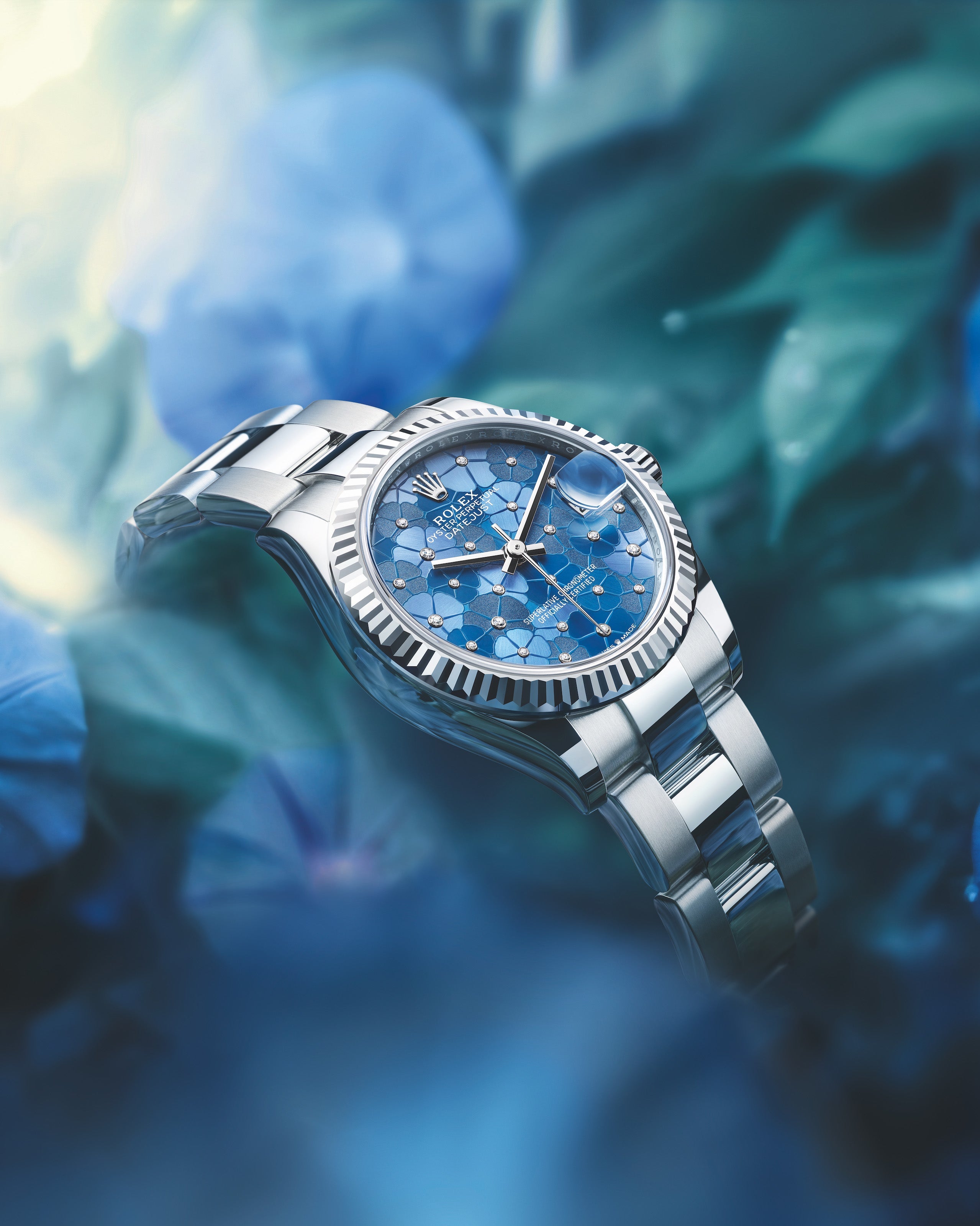 Datejust 31 Azzurro Blue Floral-Motif Diamond Luxury Watch