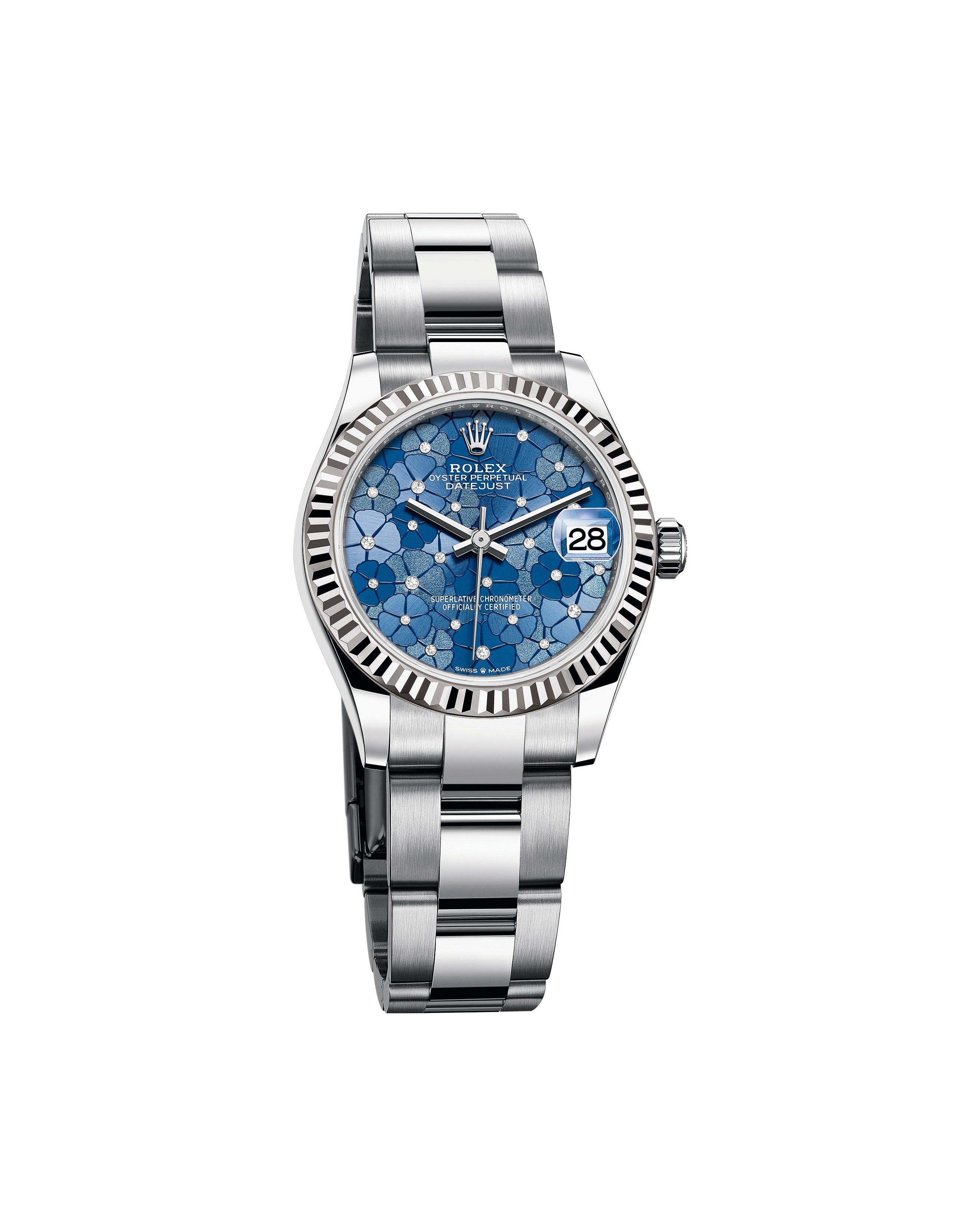 Datejust 31 Azzurro Blue Floral-Motif Diamond Luxury Watch