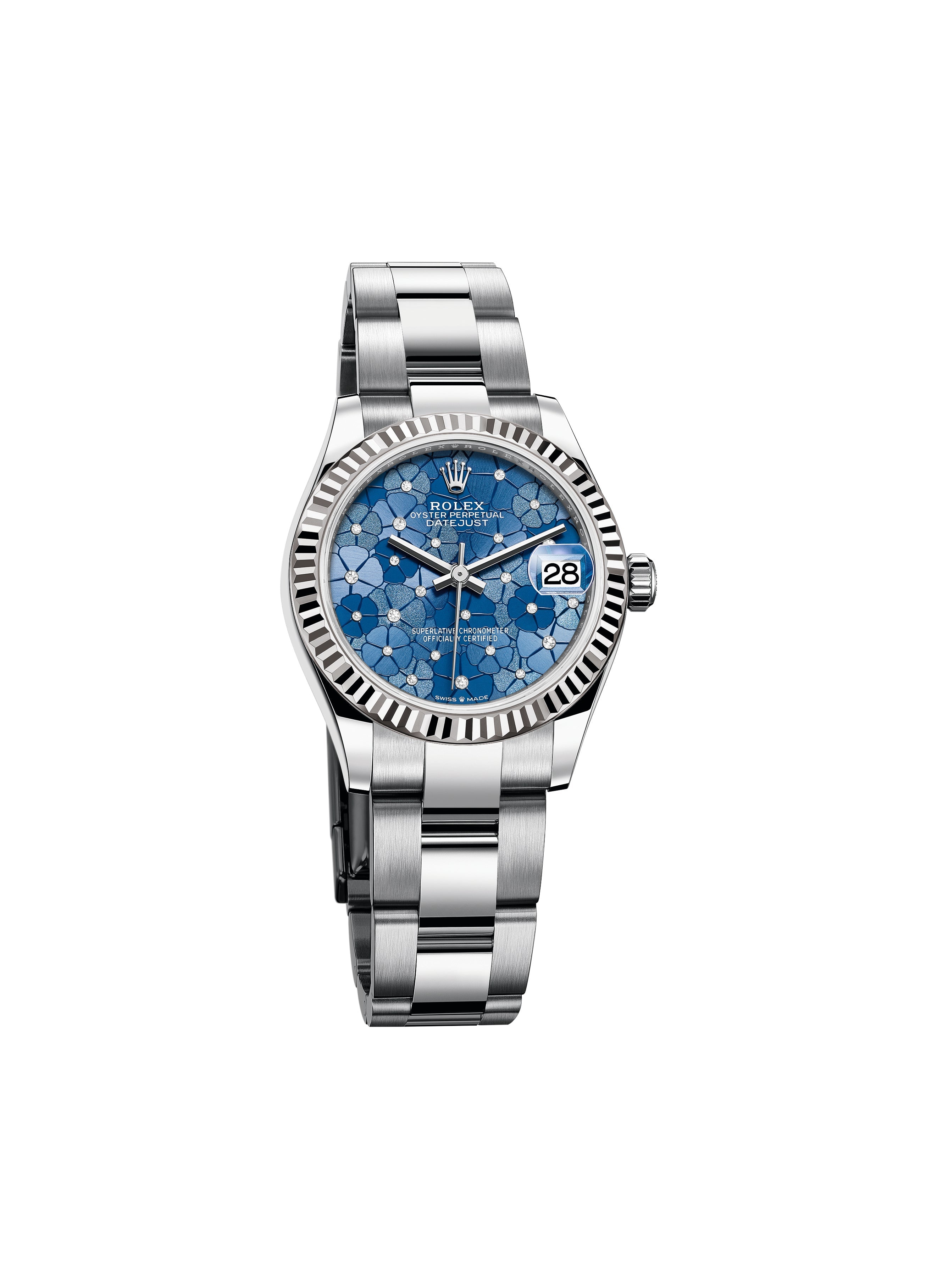 Datejust 31 Azzurro Blue Floral-Motif Diamond Luxury Watch