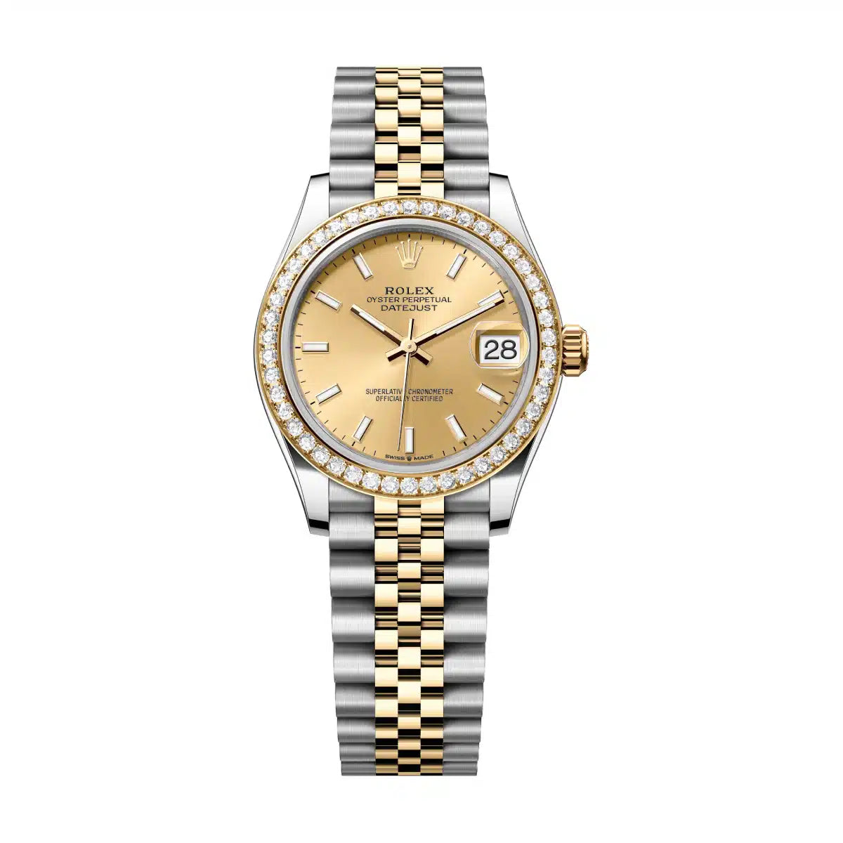 Datejust 31 Yellow Gold Two-Tone Champagne Index Luxury Watch
