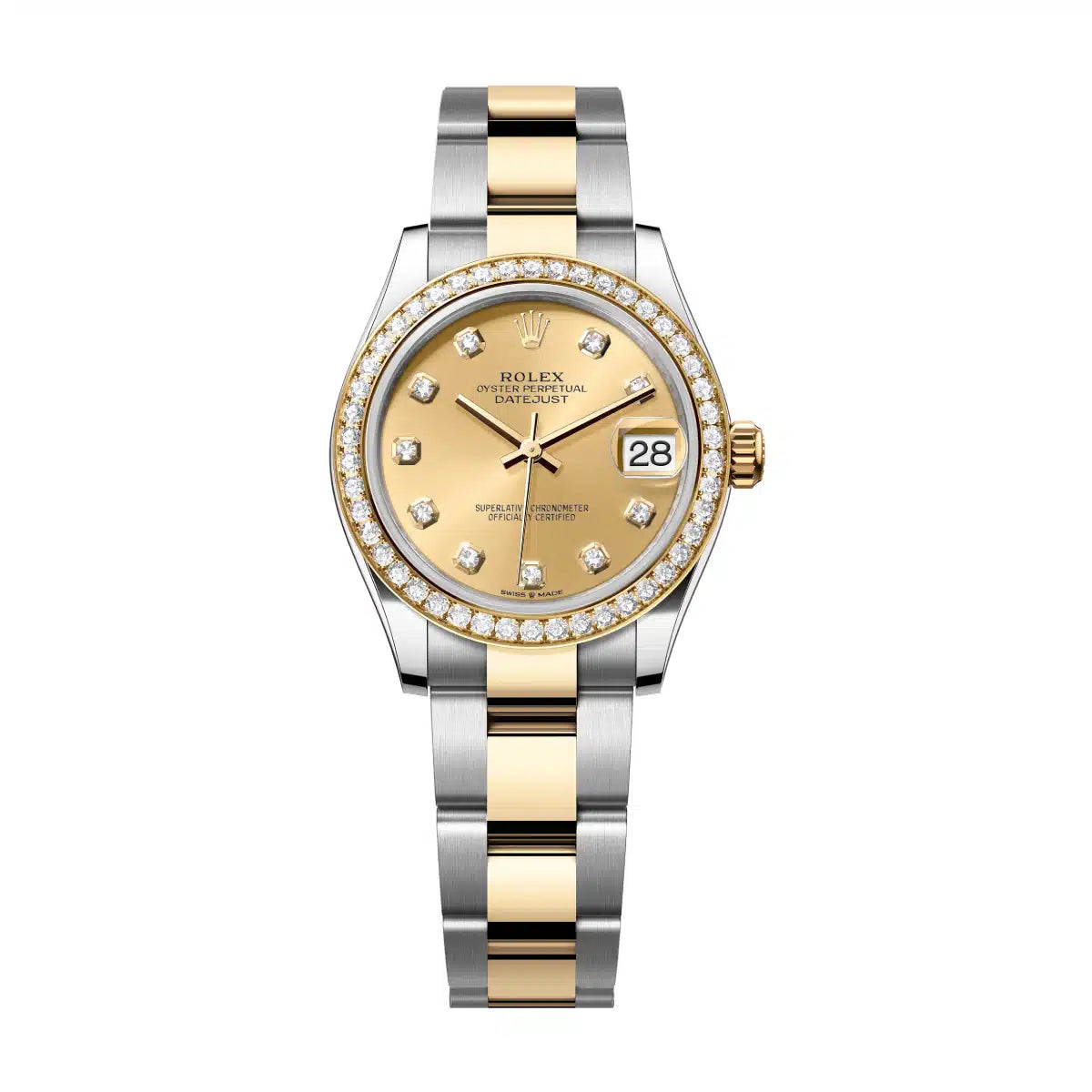 Datejust 31 Yellow Gold Two-Tone Champagne Diamond Luxury Watch