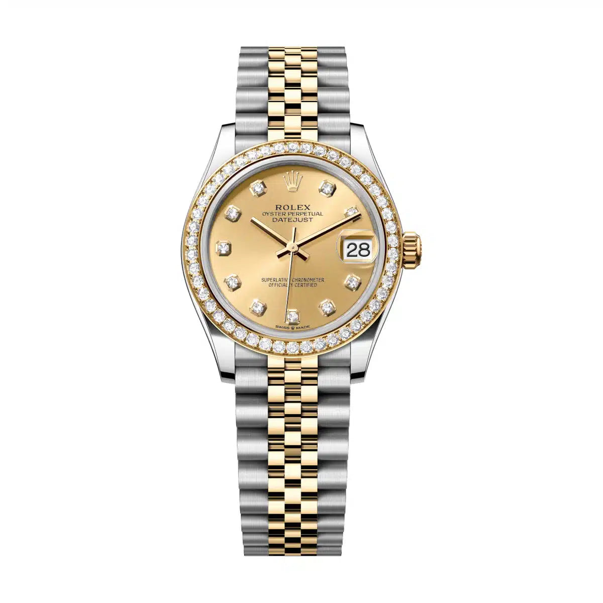 Datejust 31 Yellow Gold Two-Tone Champagne Diamond Luxury Watch