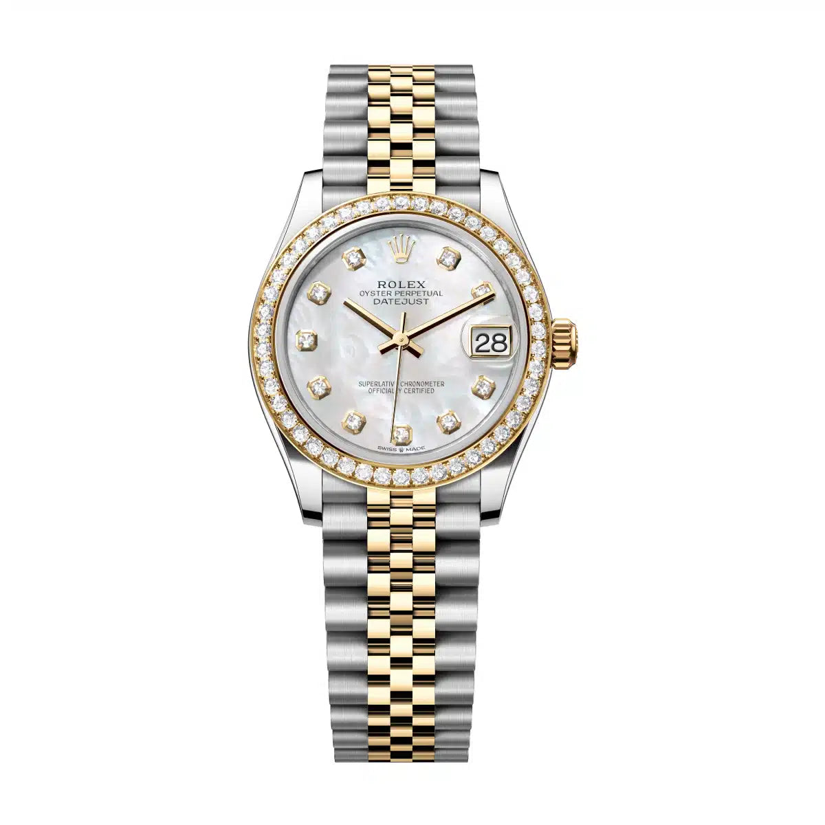 Datejust 31 Yellow Gold Two-Tone Mother of Pearl Diamond Luxury Watch