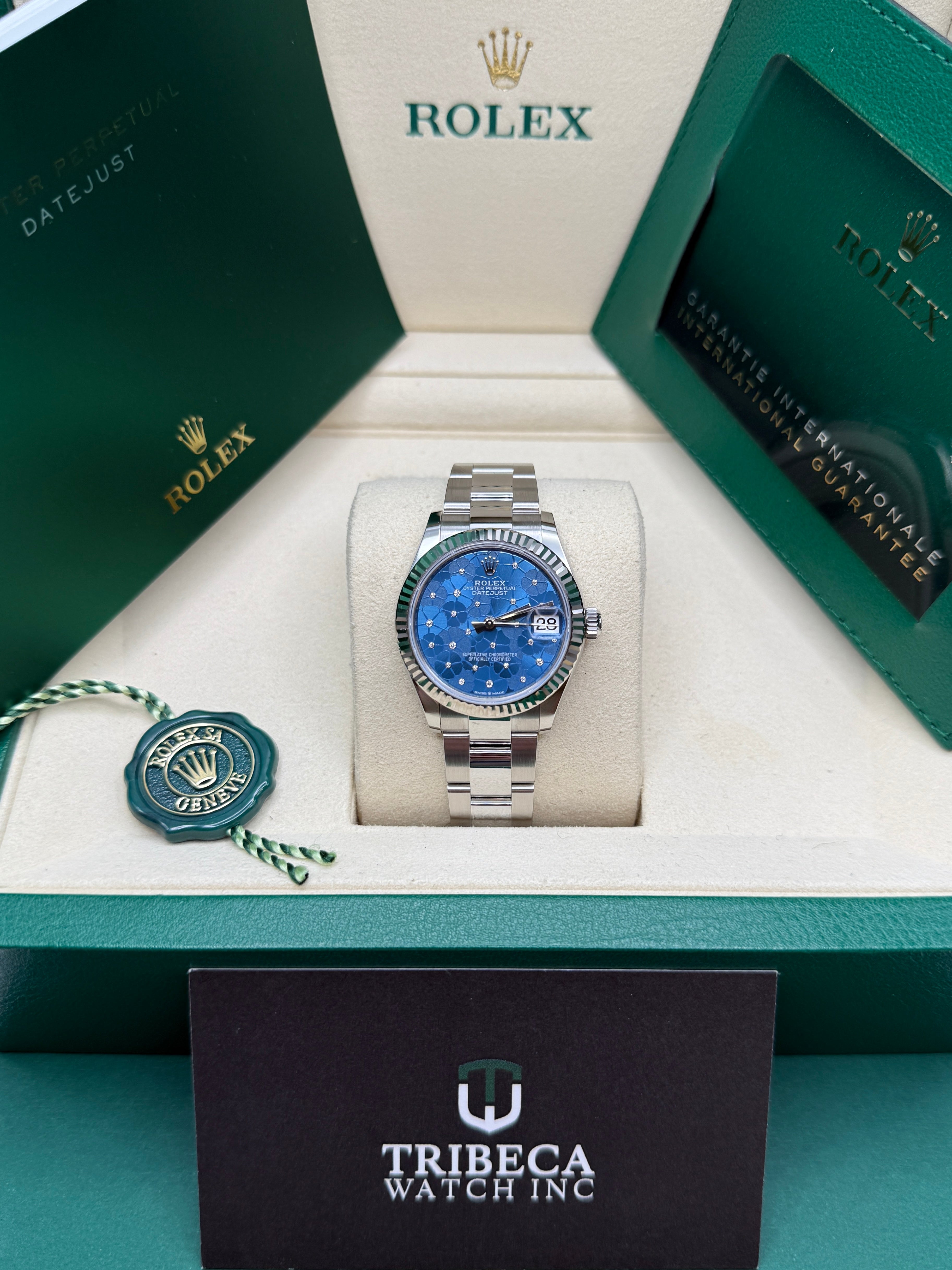 Datejust 31 Azzurro Blue Floral-Motif Diamond Luxury Watch