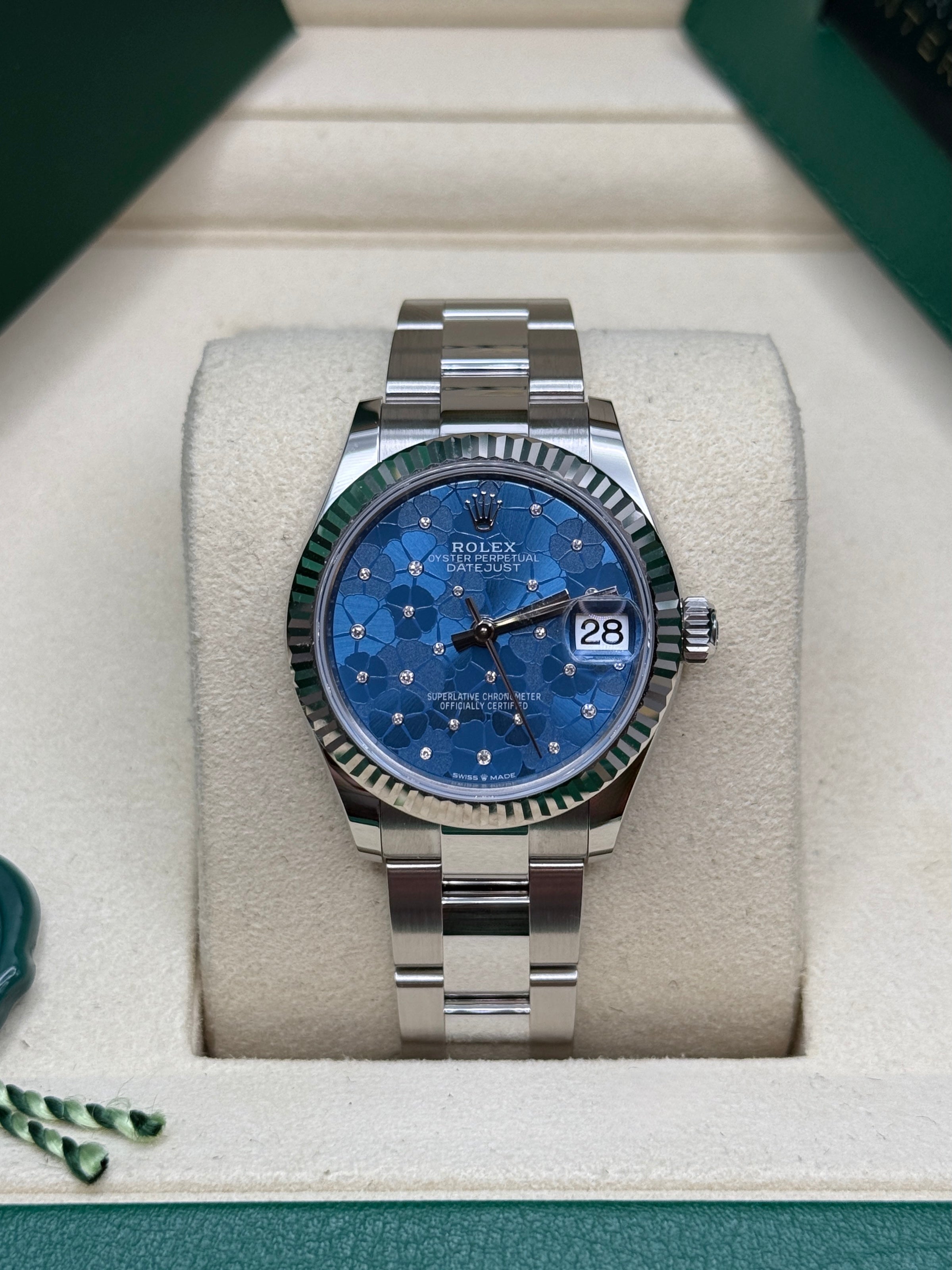 Datejust 31 Azzurro Blue Floral-Motif Diamond Luxury Watch