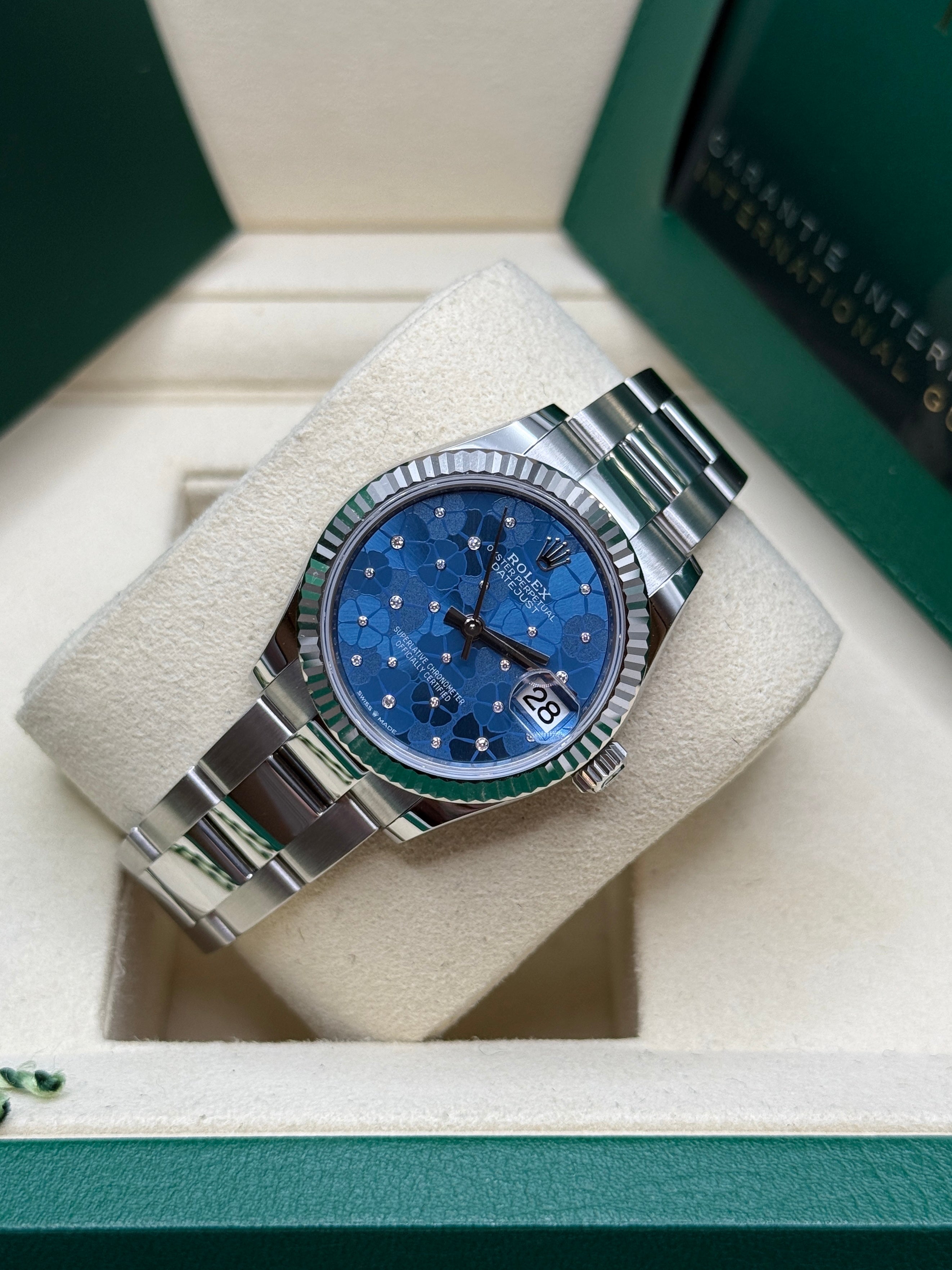Datejust 31 Azzurro Blue Floral-Motif Diamond Luxury Watch