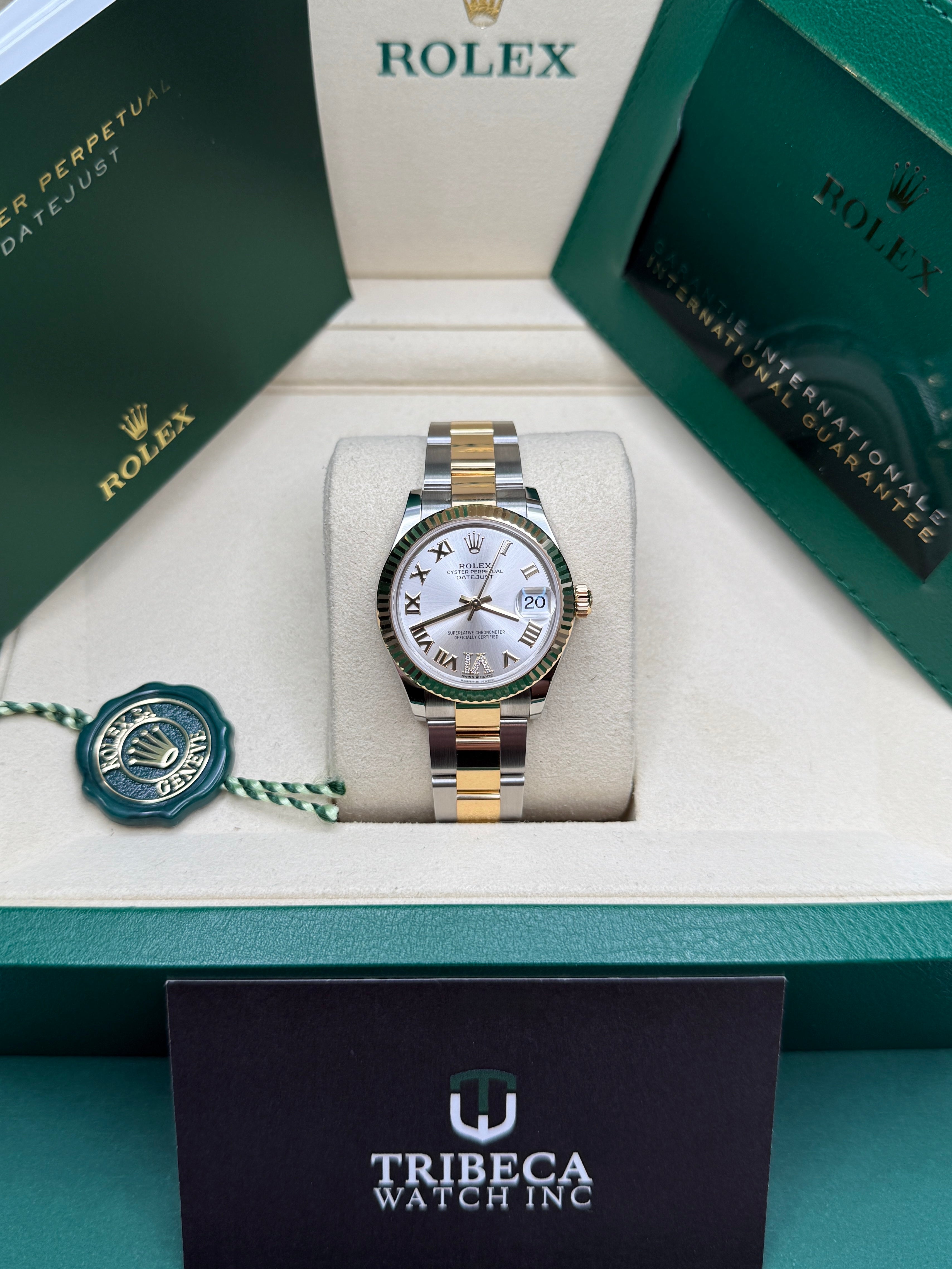 Datejust 31 Yellow Gold Two-Tone Silver Roman Diamond Luxury Watch