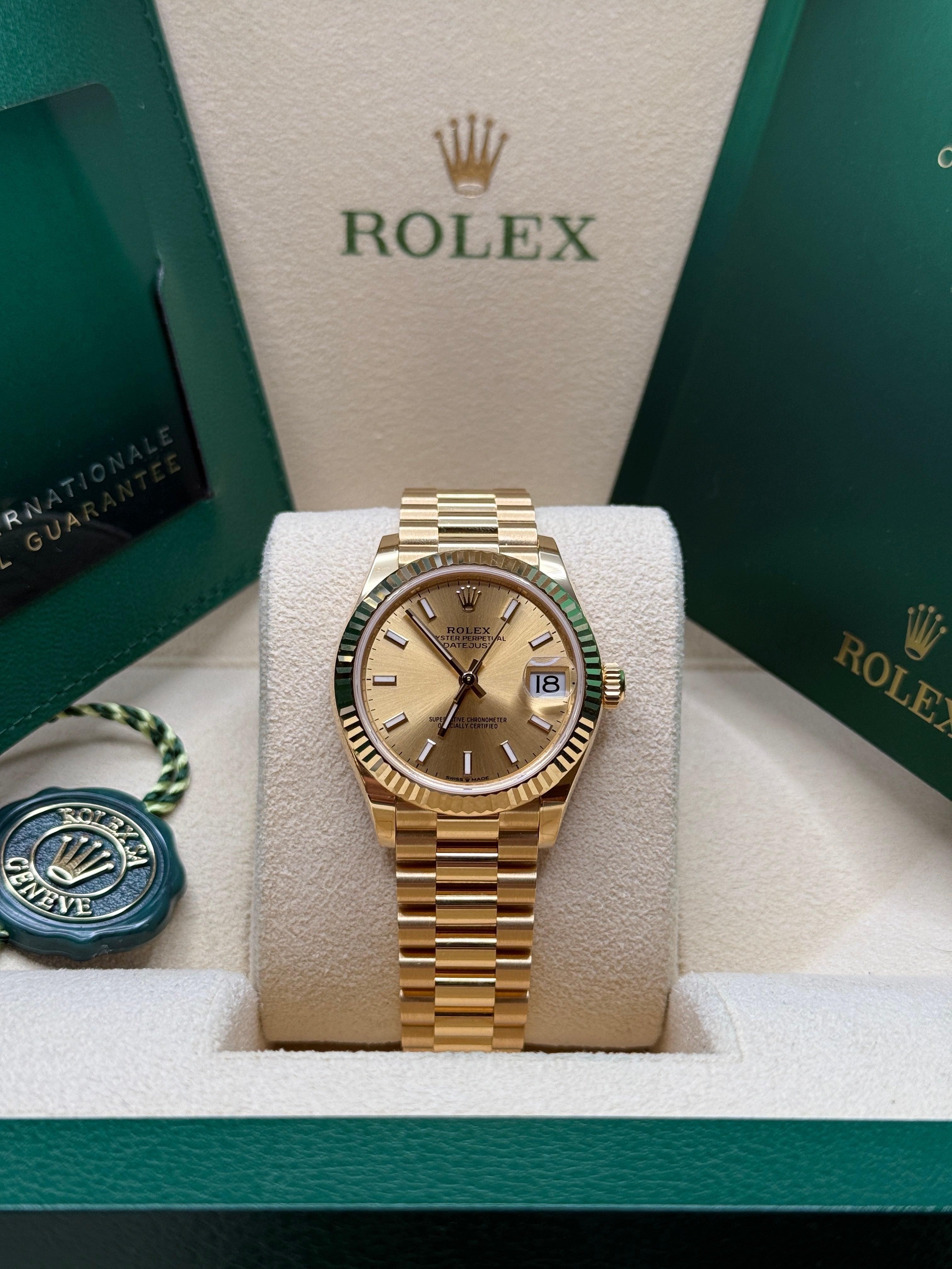Datejust 31 Yellow Gold Champagne Index Luxury Watch