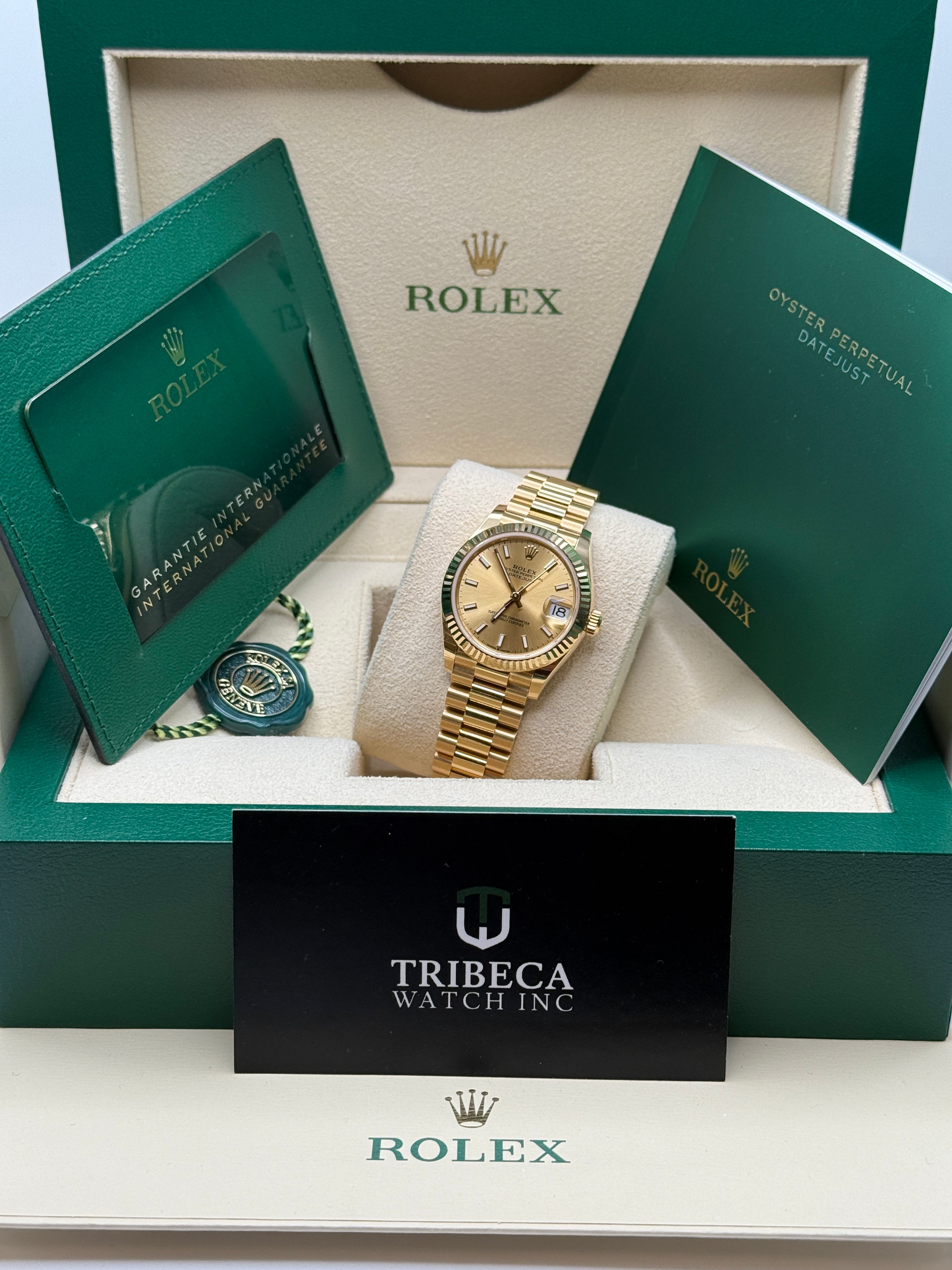 Datejust 31 Yellow Gold Champagne Index Luxury Watch