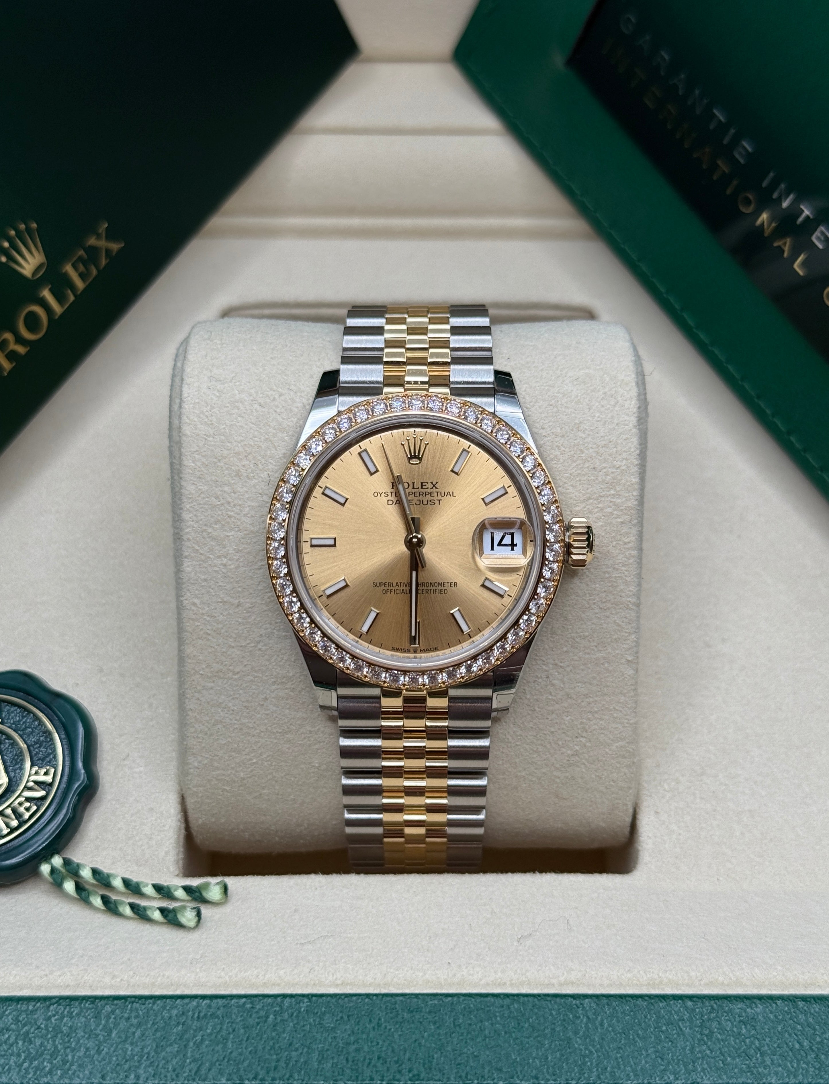 Datejust 31 Yellow Gold Two-Tone Champagne Index Luxury Watch