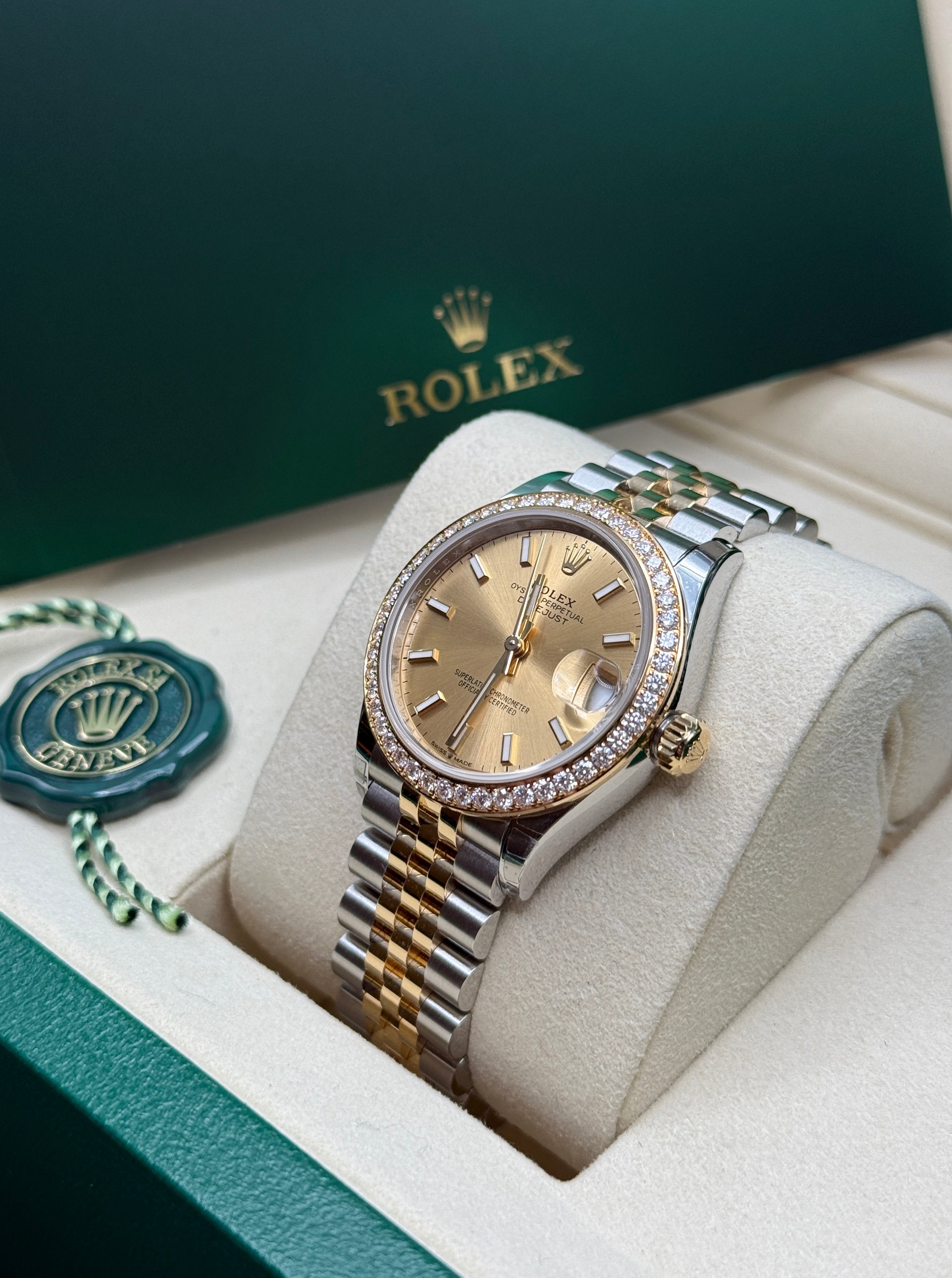 Datejust 31 Yellow Gold Two-Tone Champagne Index Luxury Watch