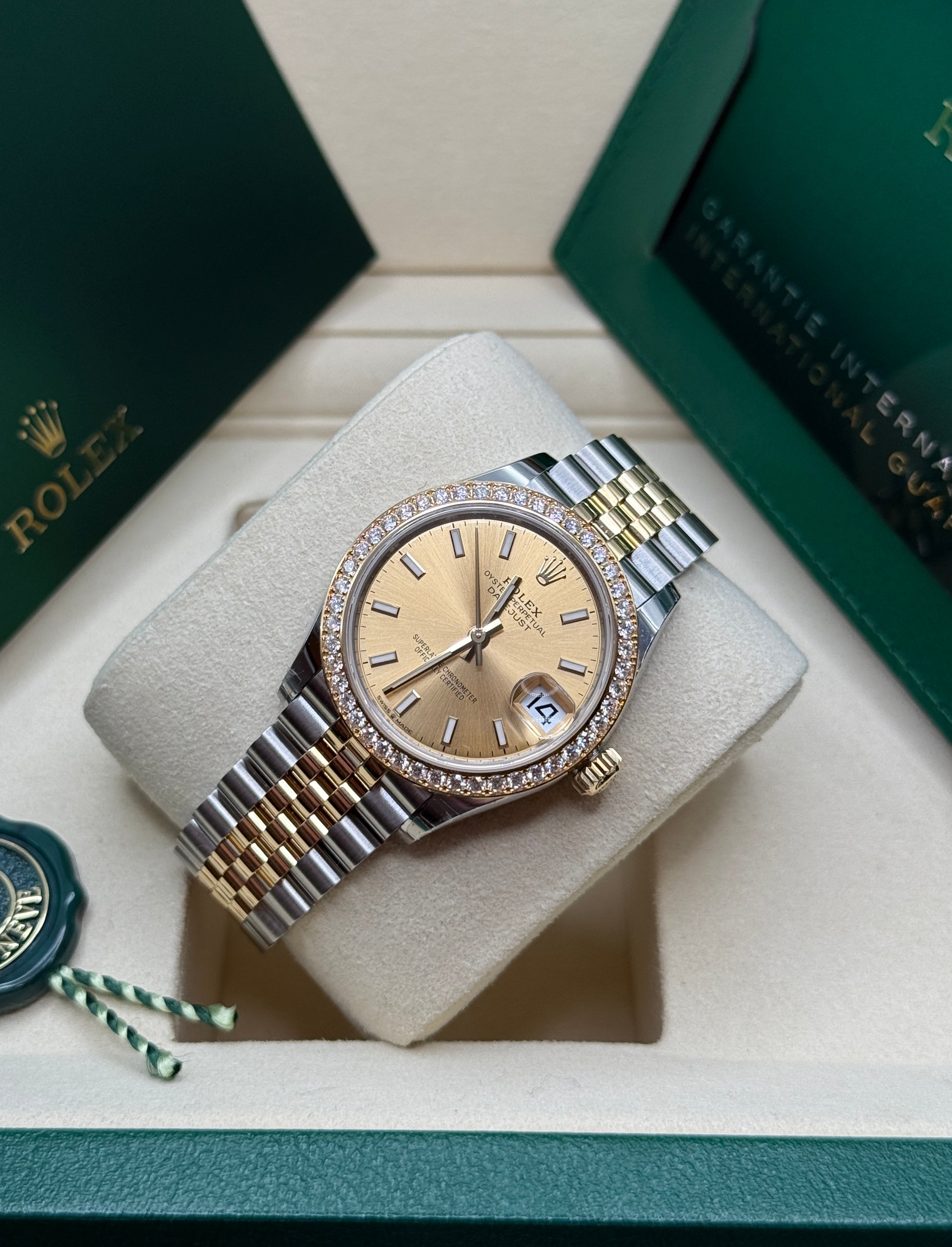 Datejust 31 Yellow Gold Two-Tone Champagne Index Luxury Watch