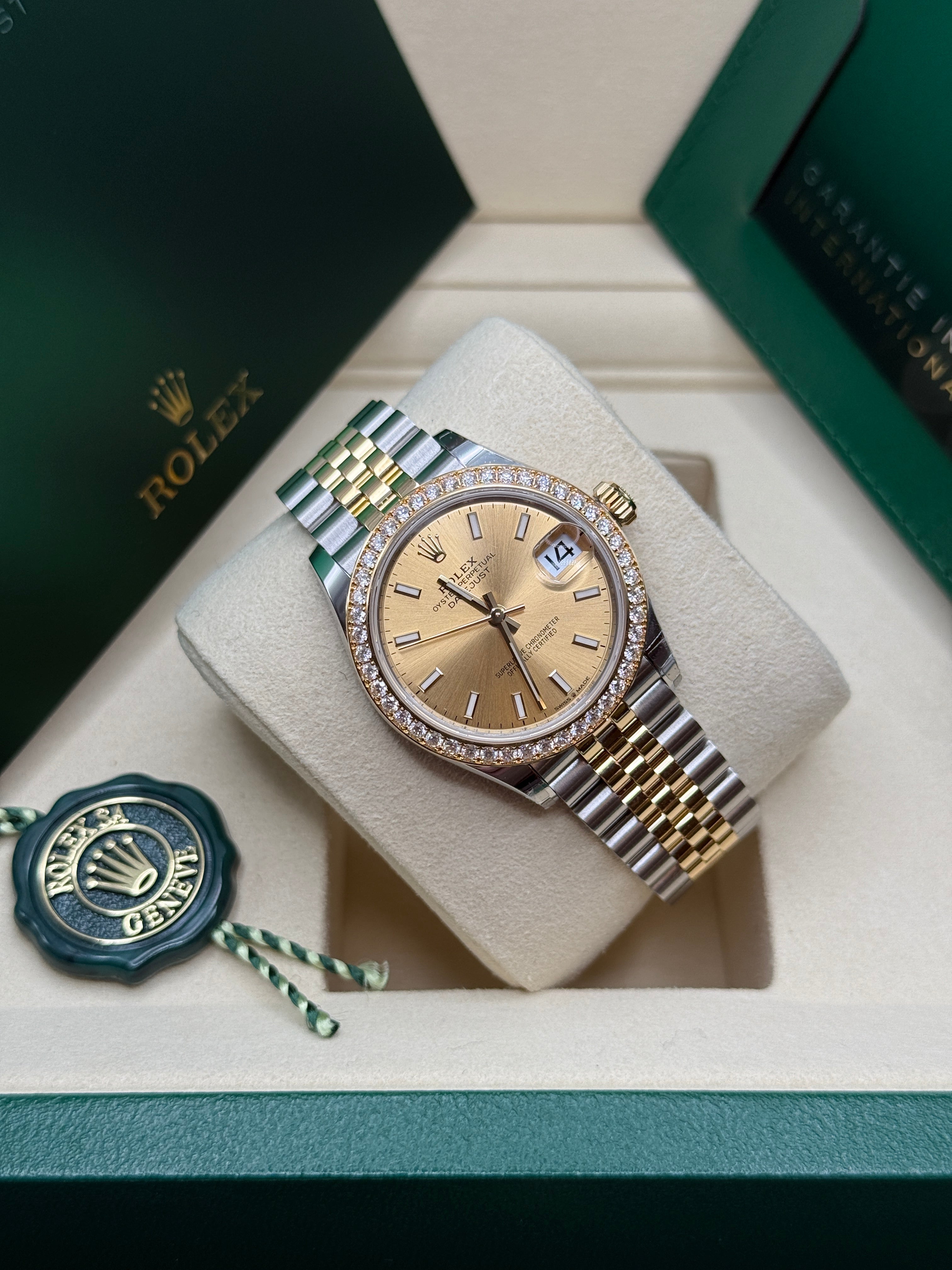 Datejust 31 Yellow Gold Two-Tone Champagne Index Luxury Watch