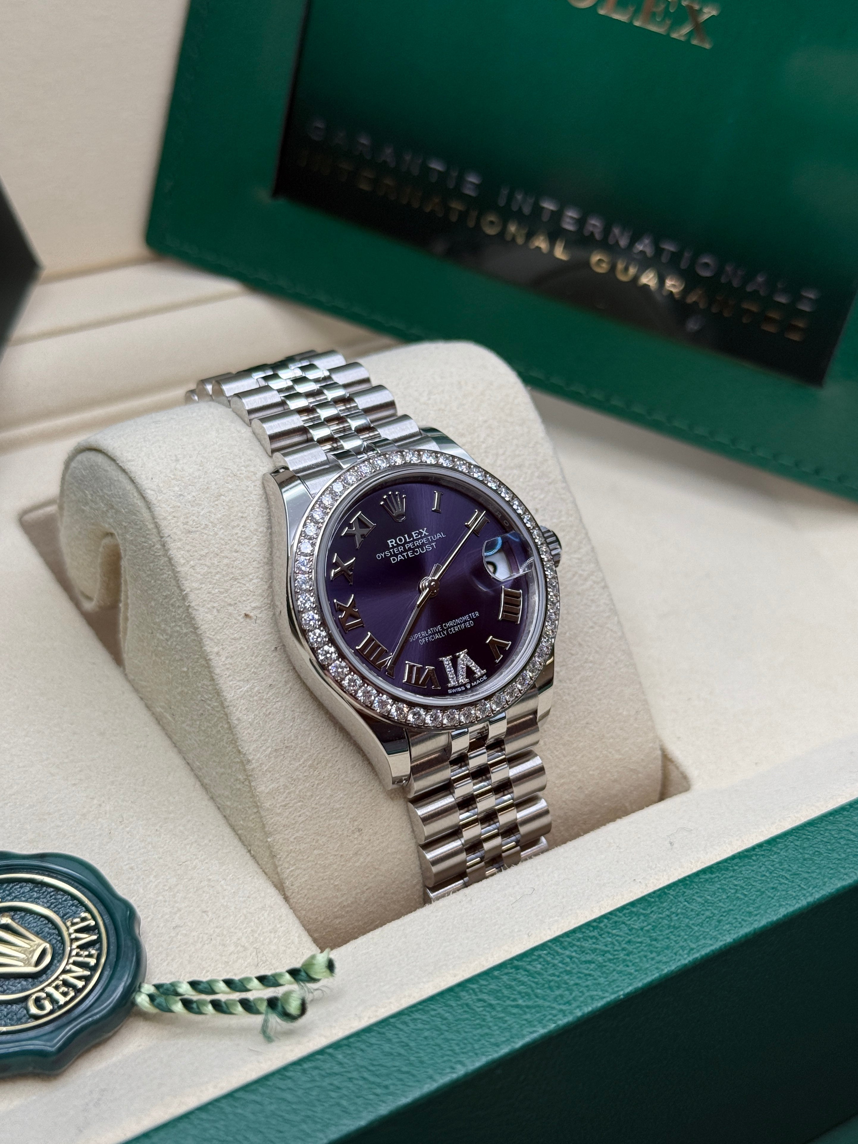 Datejust 31 Aubergine Roman Diamond Luxury Watch