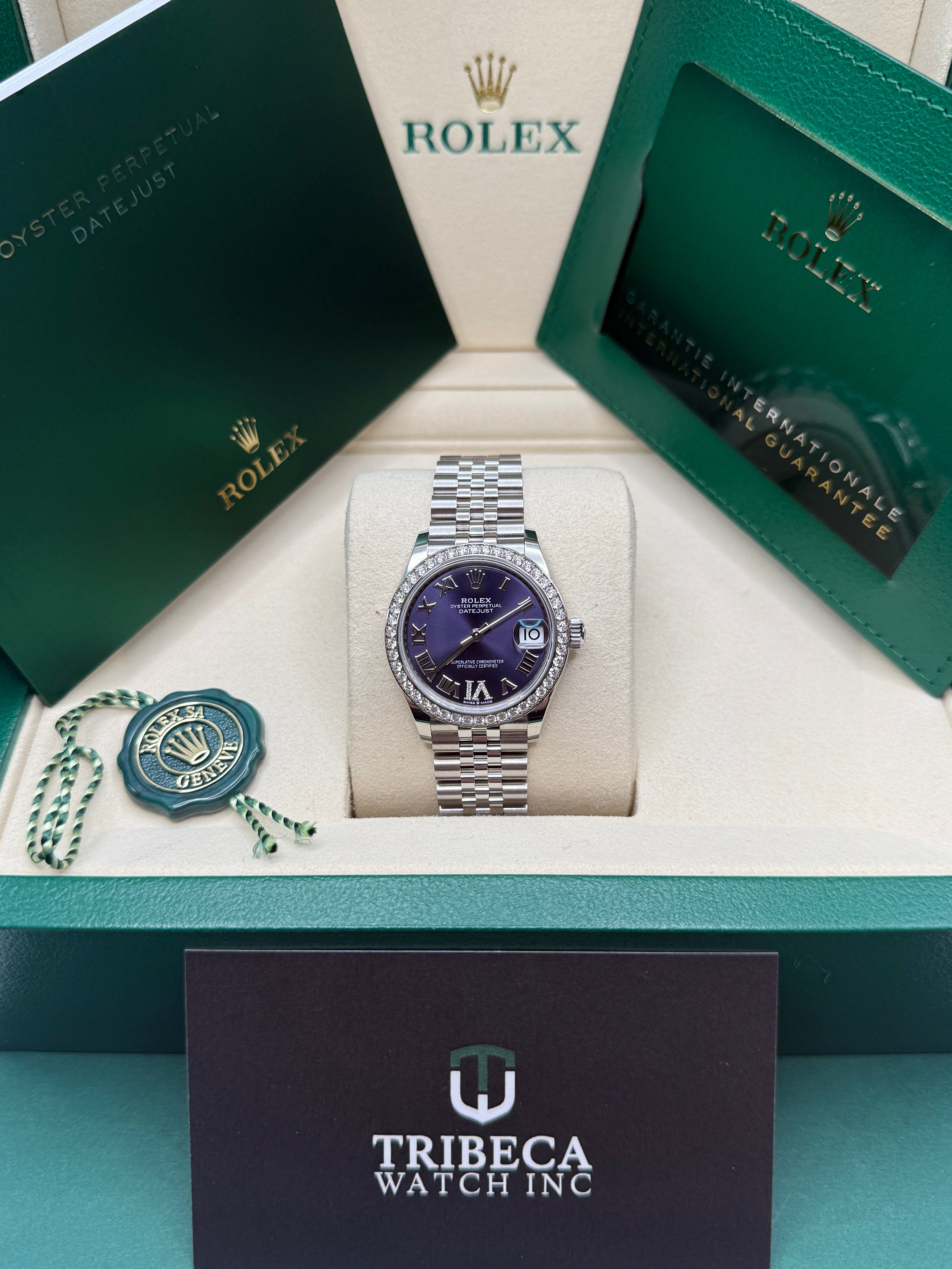 Datejust 31 Aubergine Roman Diamond Luxury Watch