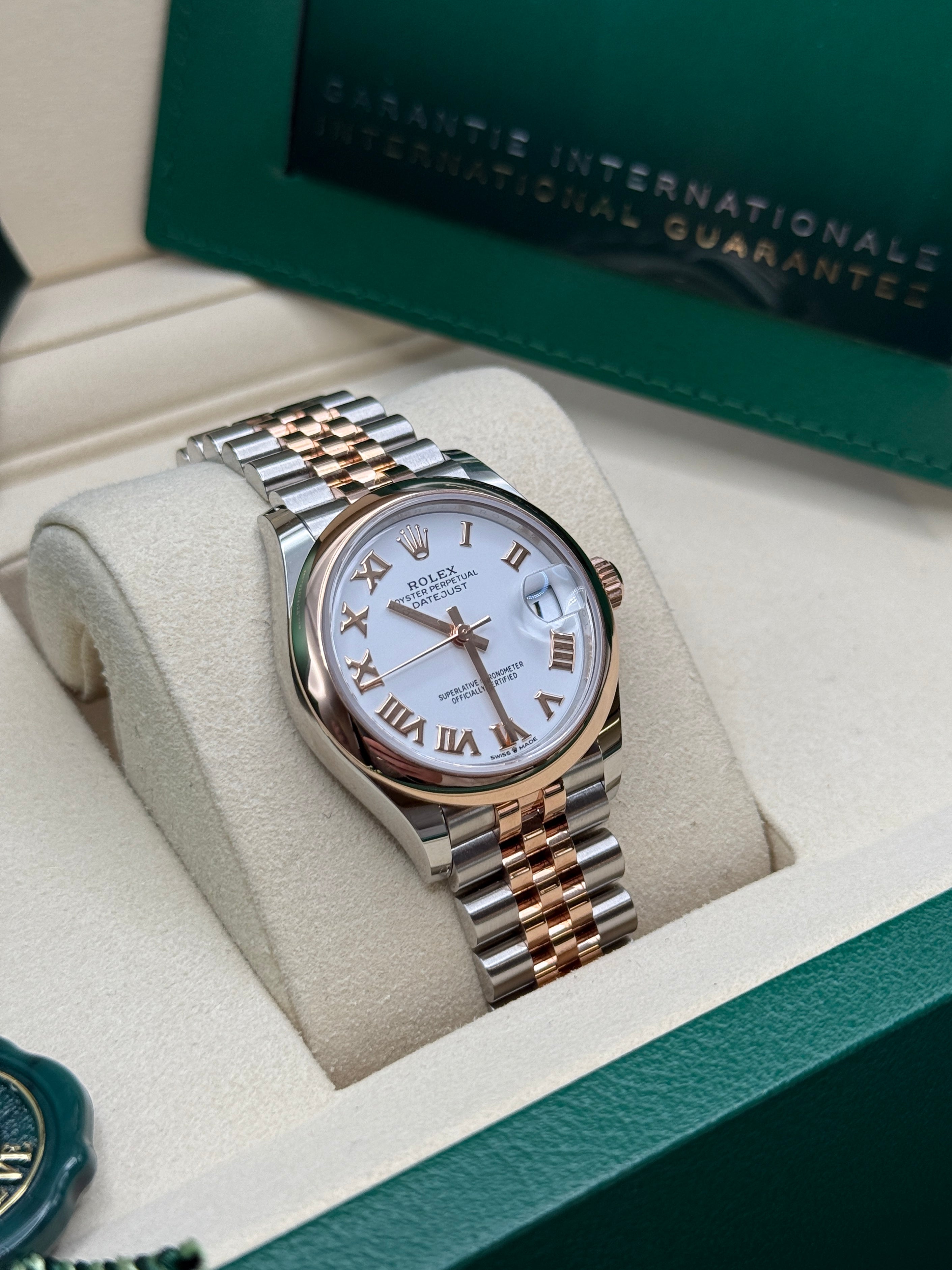 Datejust 31 Everose Gold Two-Tone White Roman Luxury Watch