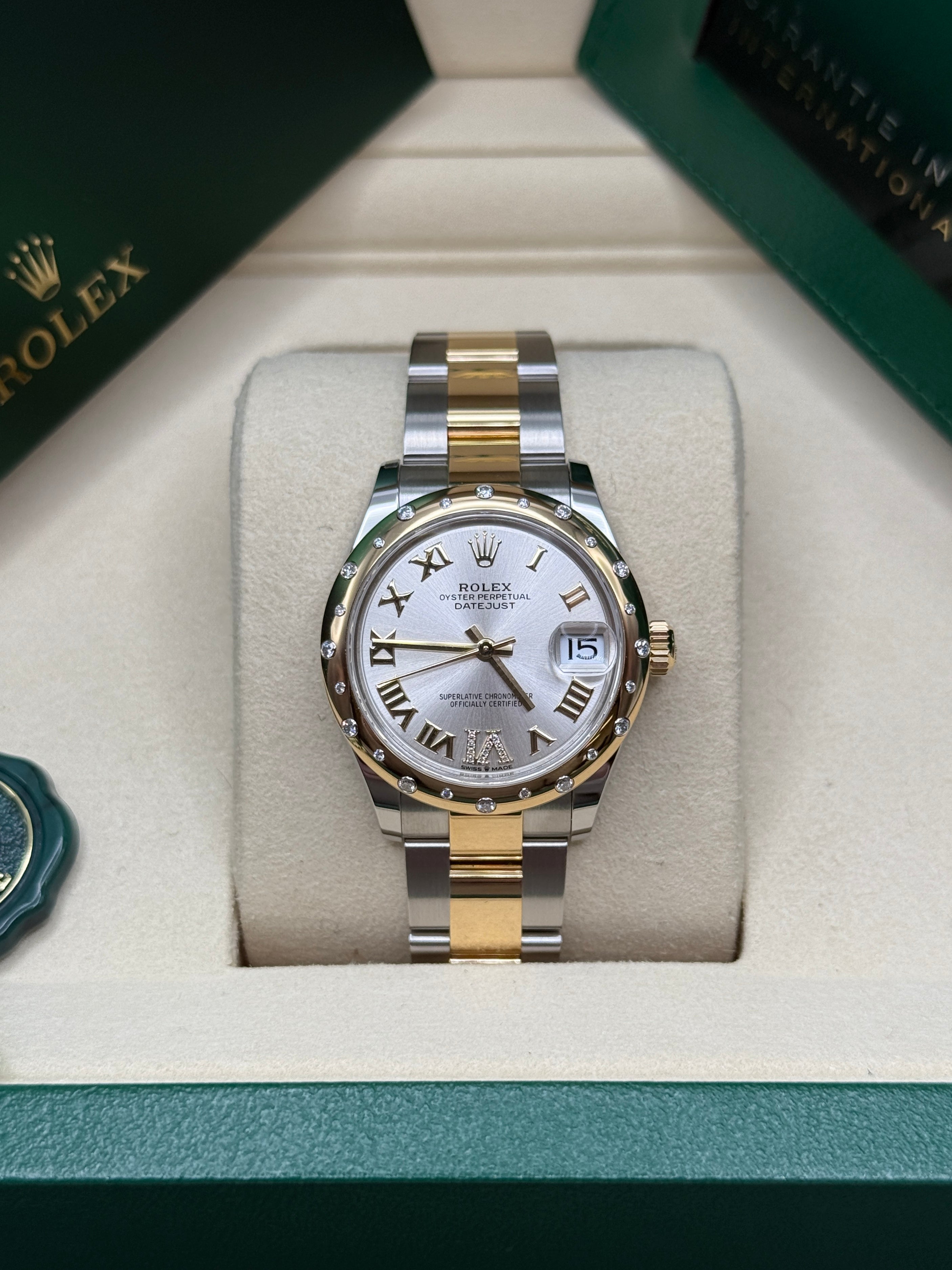 Datejust 31 Yellow Gold Two-Tone Silver Roman Diamond Luxury Watch