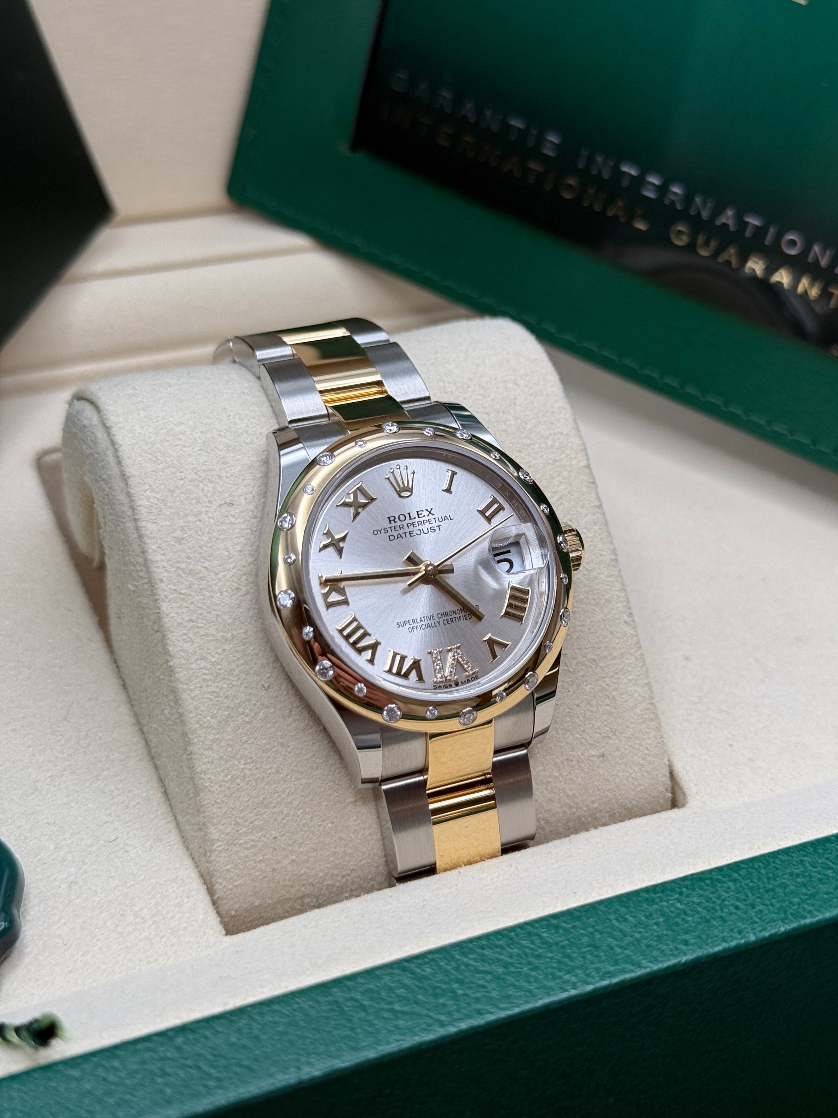 Datejust 31 Yellow Gold Two-Tone Silver Roman Diamond Luxury Watch