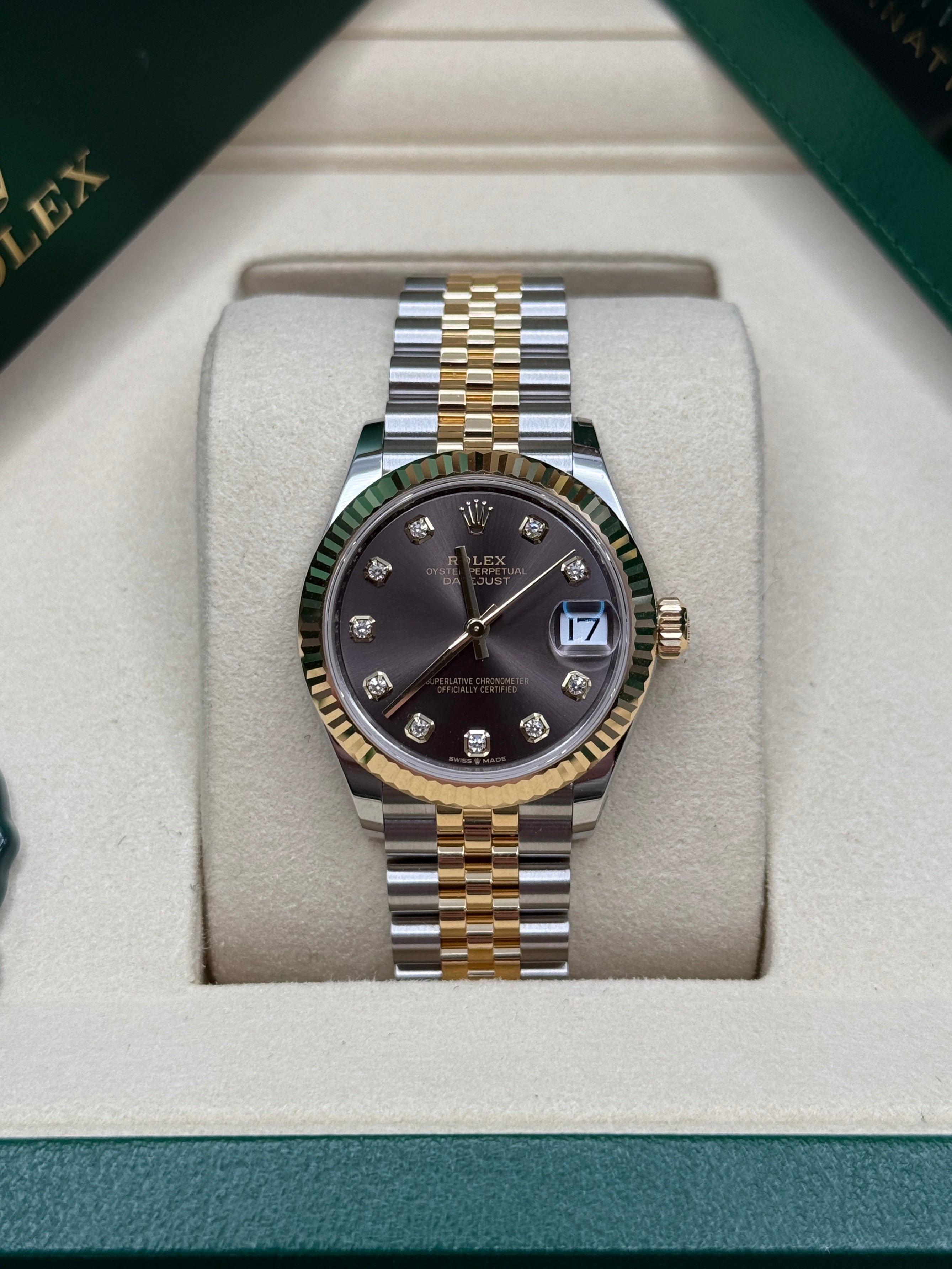 Datejust 31 Yellow Gold Two-Tone Dark Grey Diamond Luxury Watch