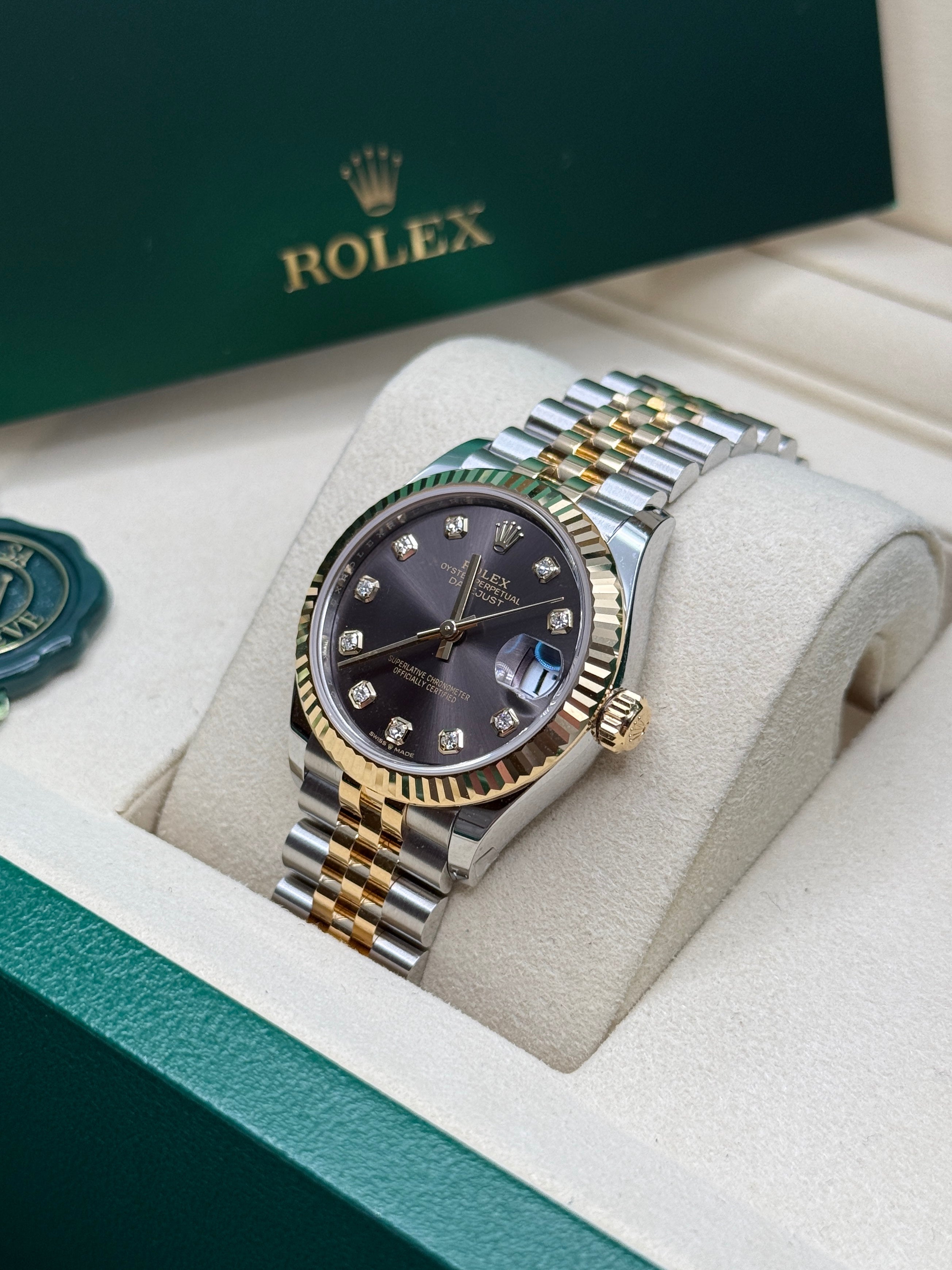 Datejust 31 Yellow Gold Two-Tone Dark Grey Diamond Luxury Watch