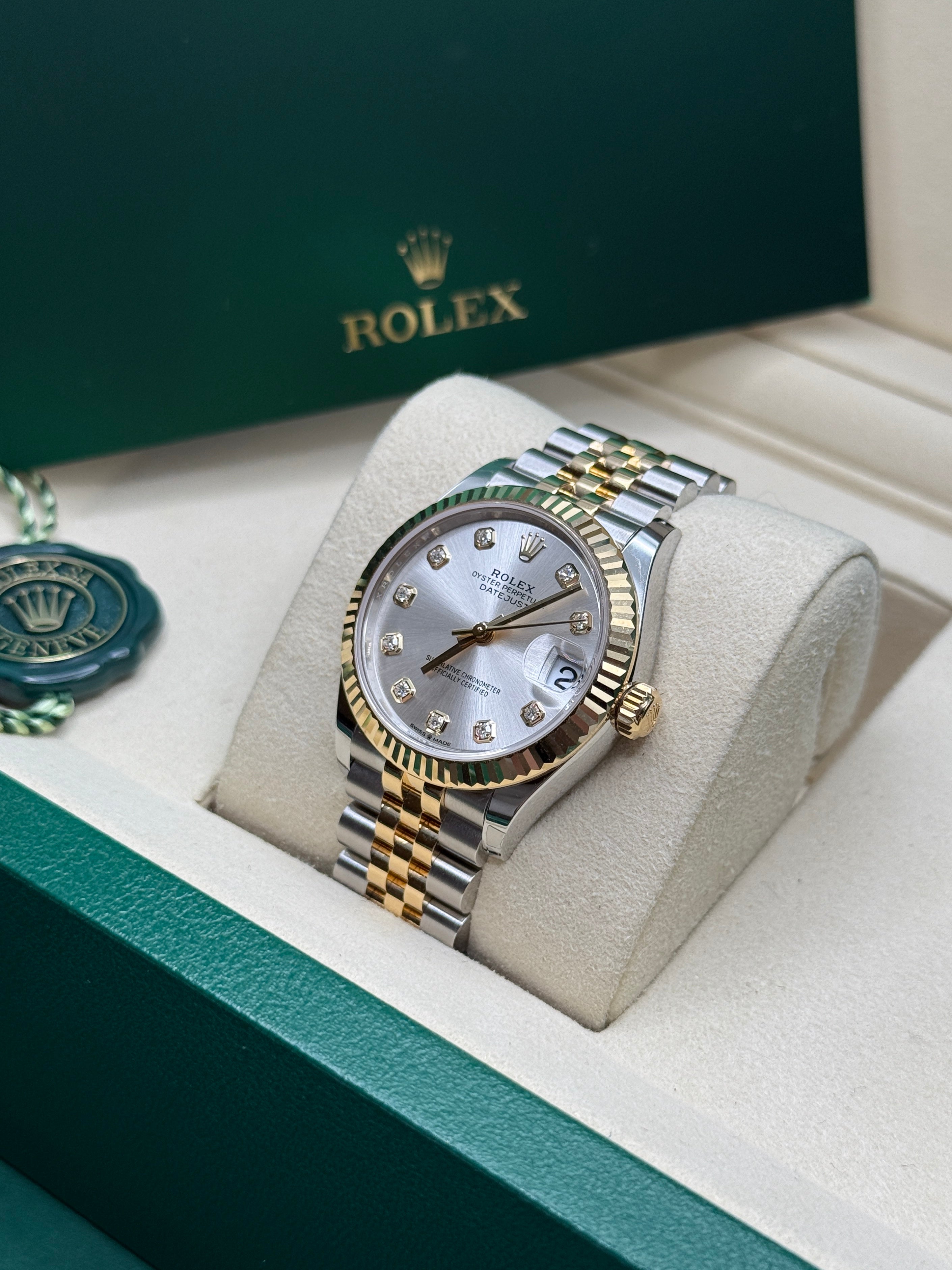 Datejust 31 Yellow Gold Two-Tone Silver Diamond Luxury Watch