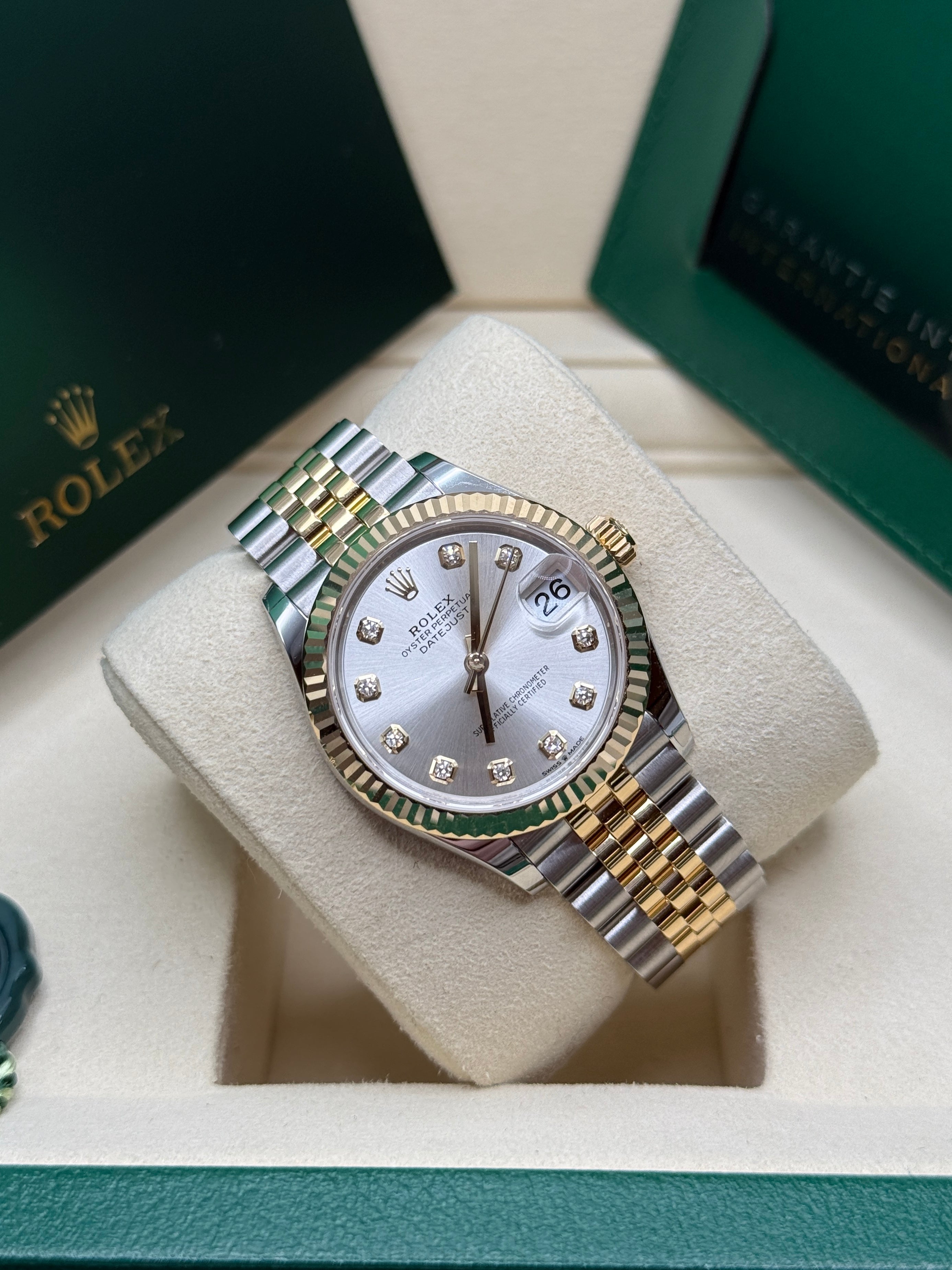 Datejust 31 Yellow Gold Two-Tone Silver Diamond Luxury Watch