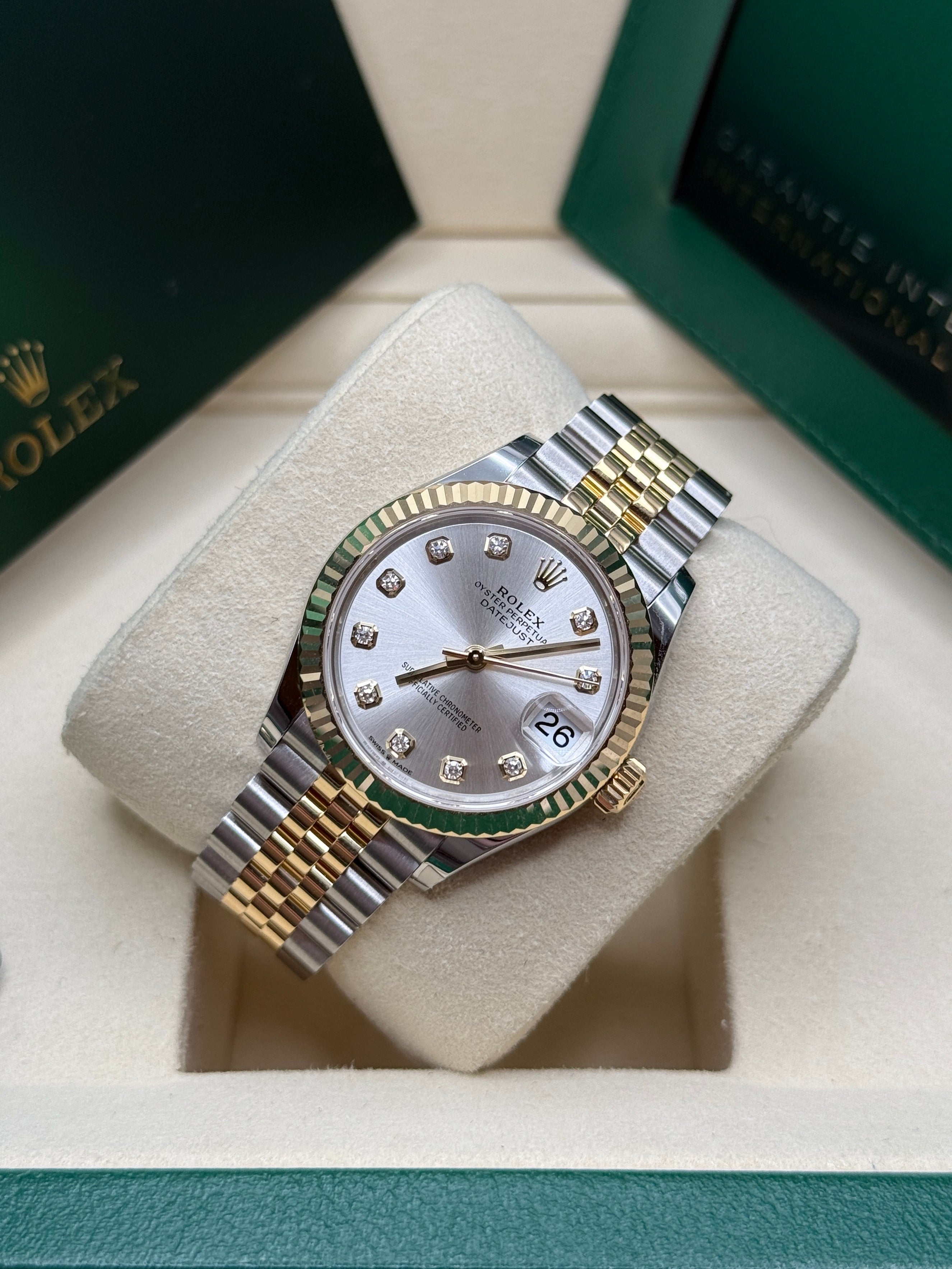 Datejust 31 Yellow Gold Two-Tone Silver Diamond Luxury Watch