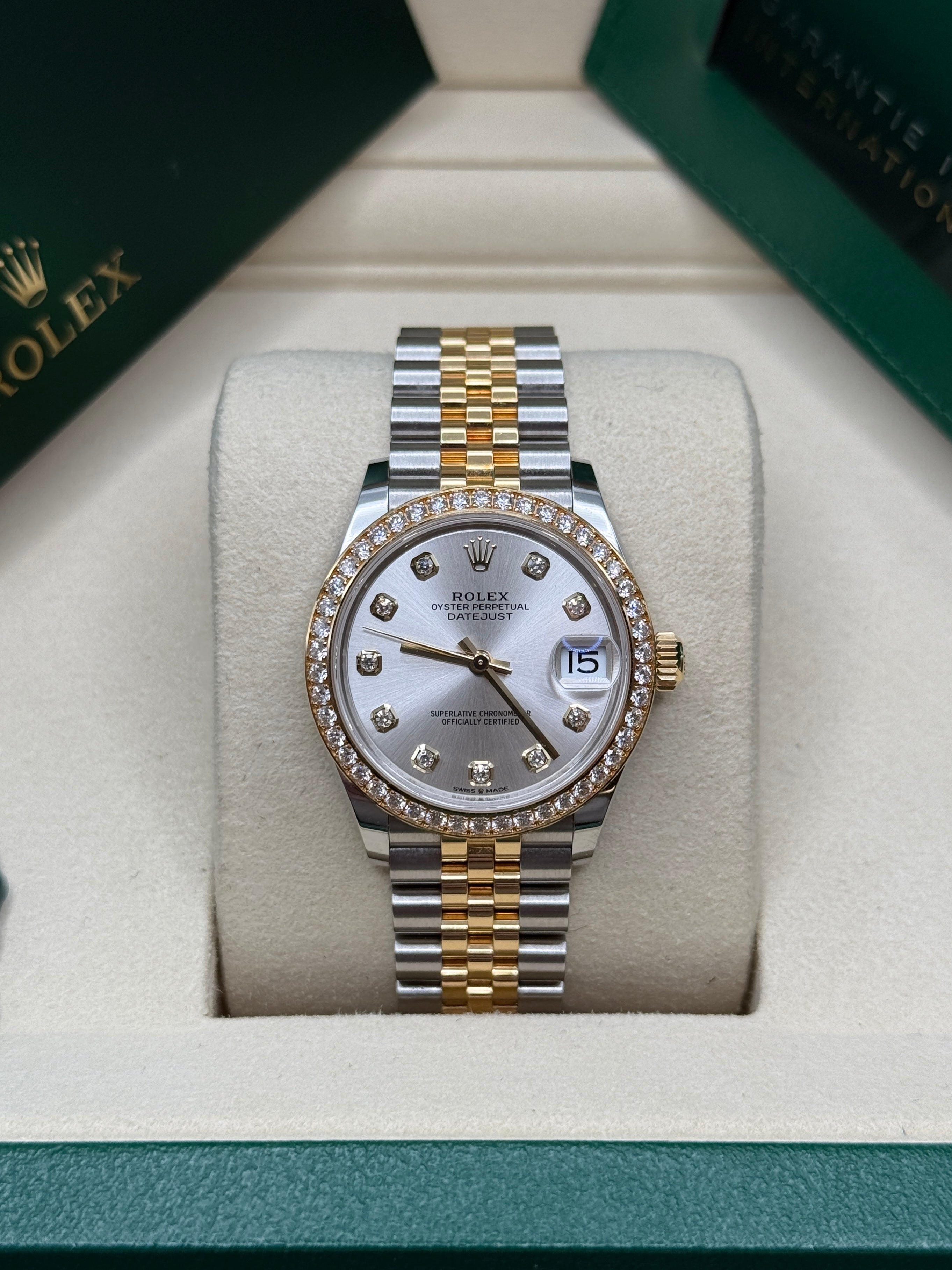 Datejust 31 Yellow Gold Two-Tone Silver Diamond Luxury Watch