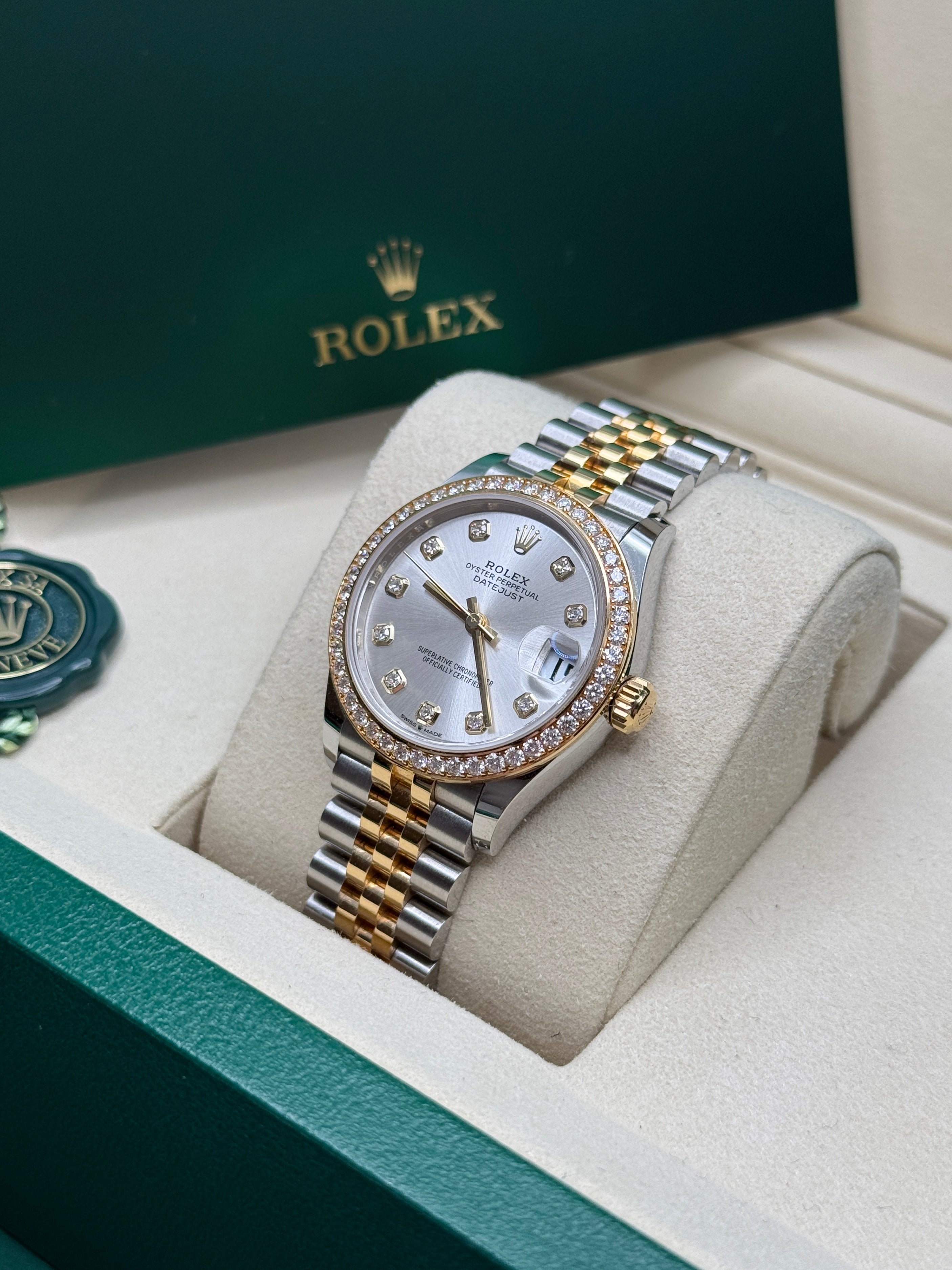Datejust 31 Yellow Gold Two-Tone Silver Diamond Luxury Watch