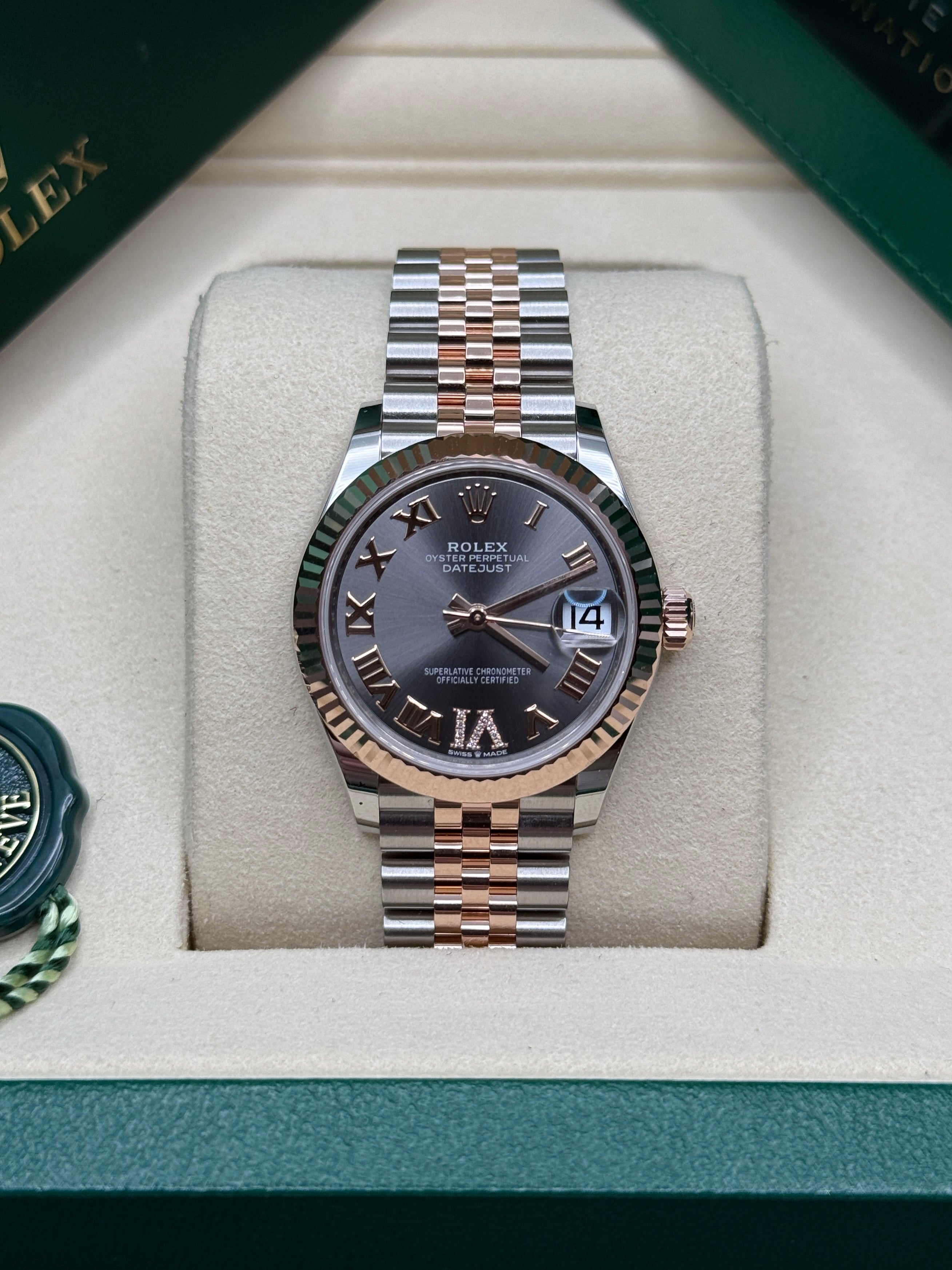 Datejust 31 Everose Gold Two-Tone Slate Roman Diamond Luxury Watch