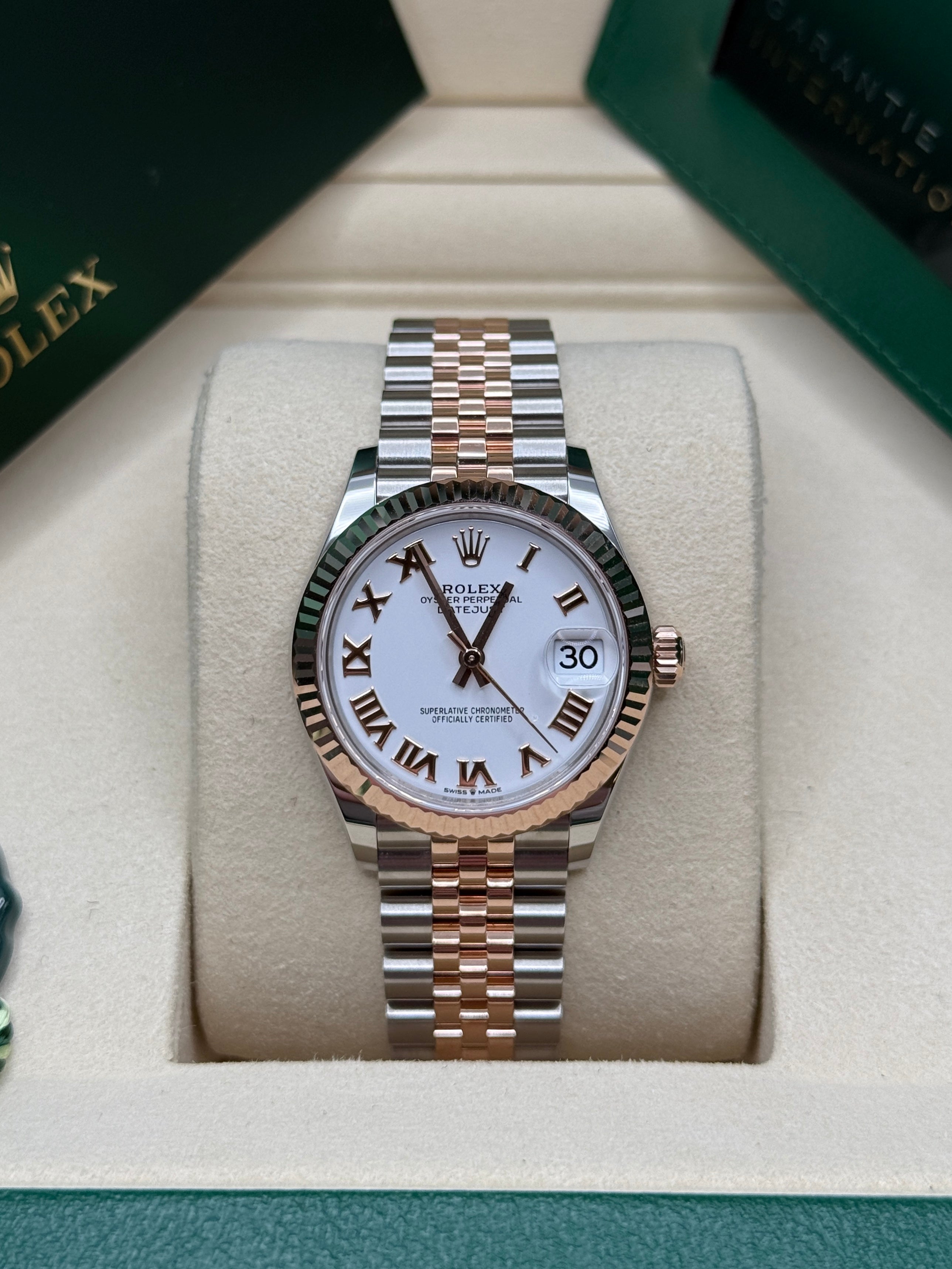 Datejust 31 Everose Gold Two-Tone White Roman Luxury Watch