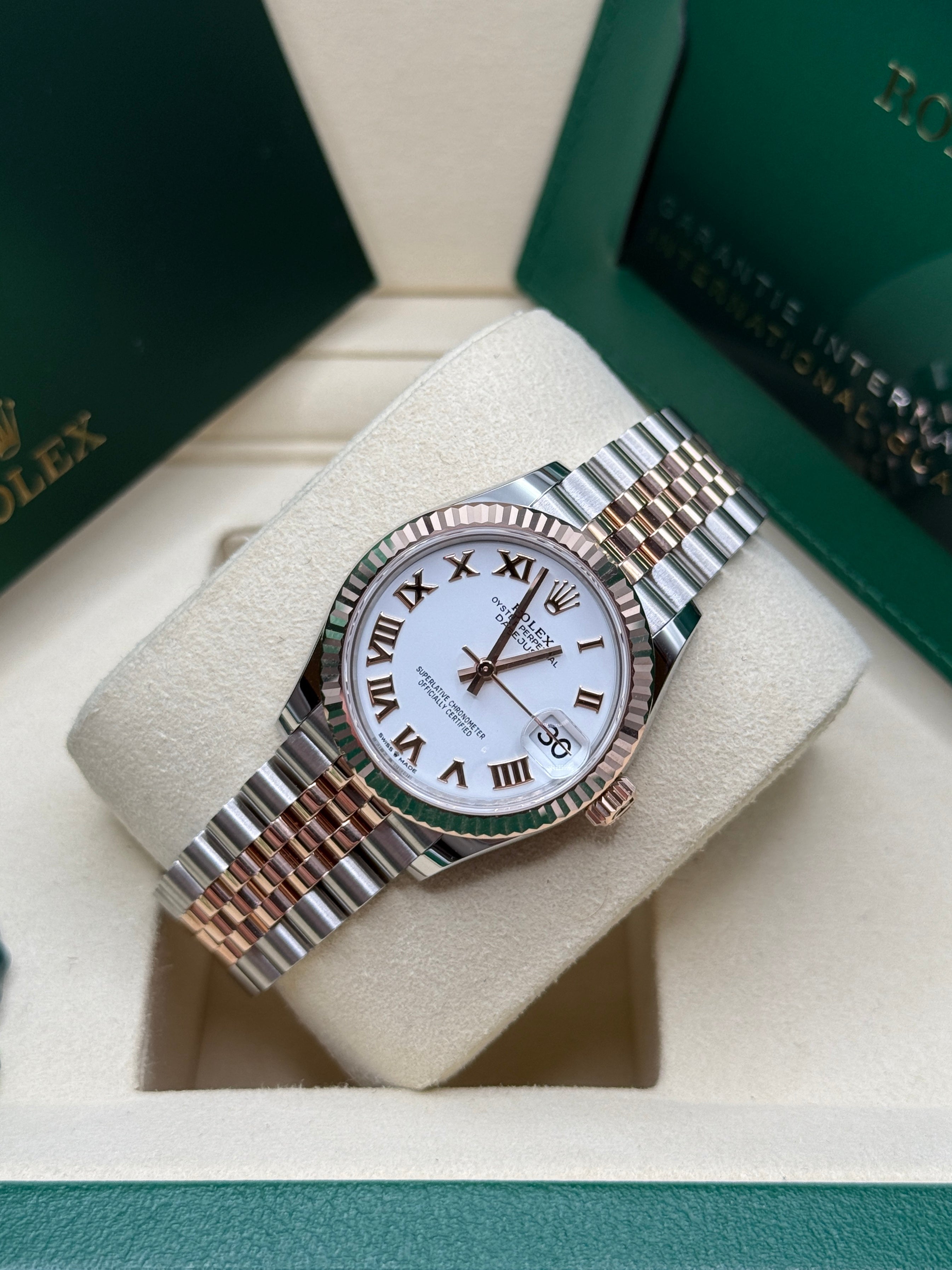 Datejust 31 Everose Gold Two-Tone White Roman Luxury Watch
