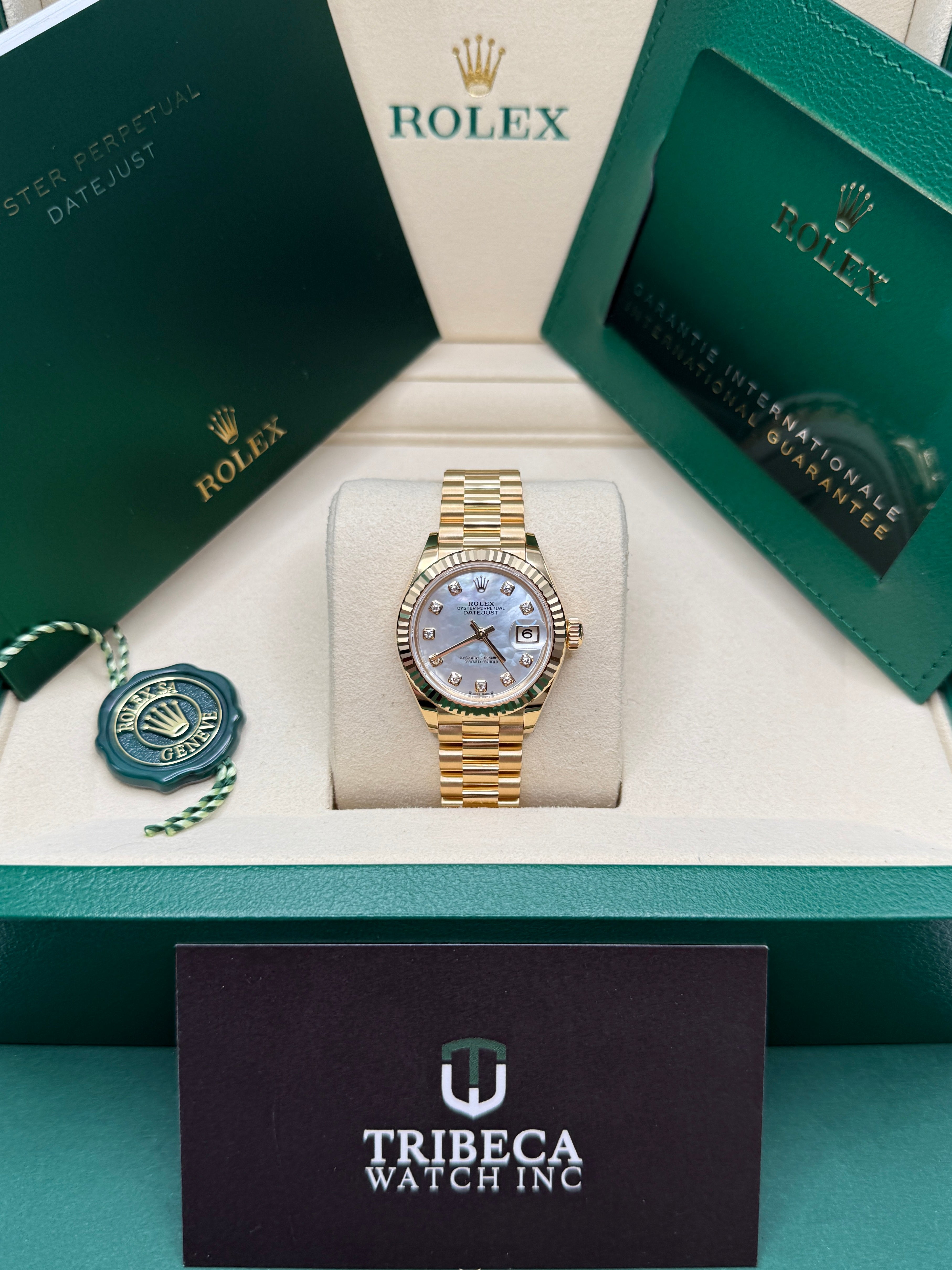 Lady-Datejust Yellow Gold Mother of Pearl Diamond – Tribeca Watch Inc